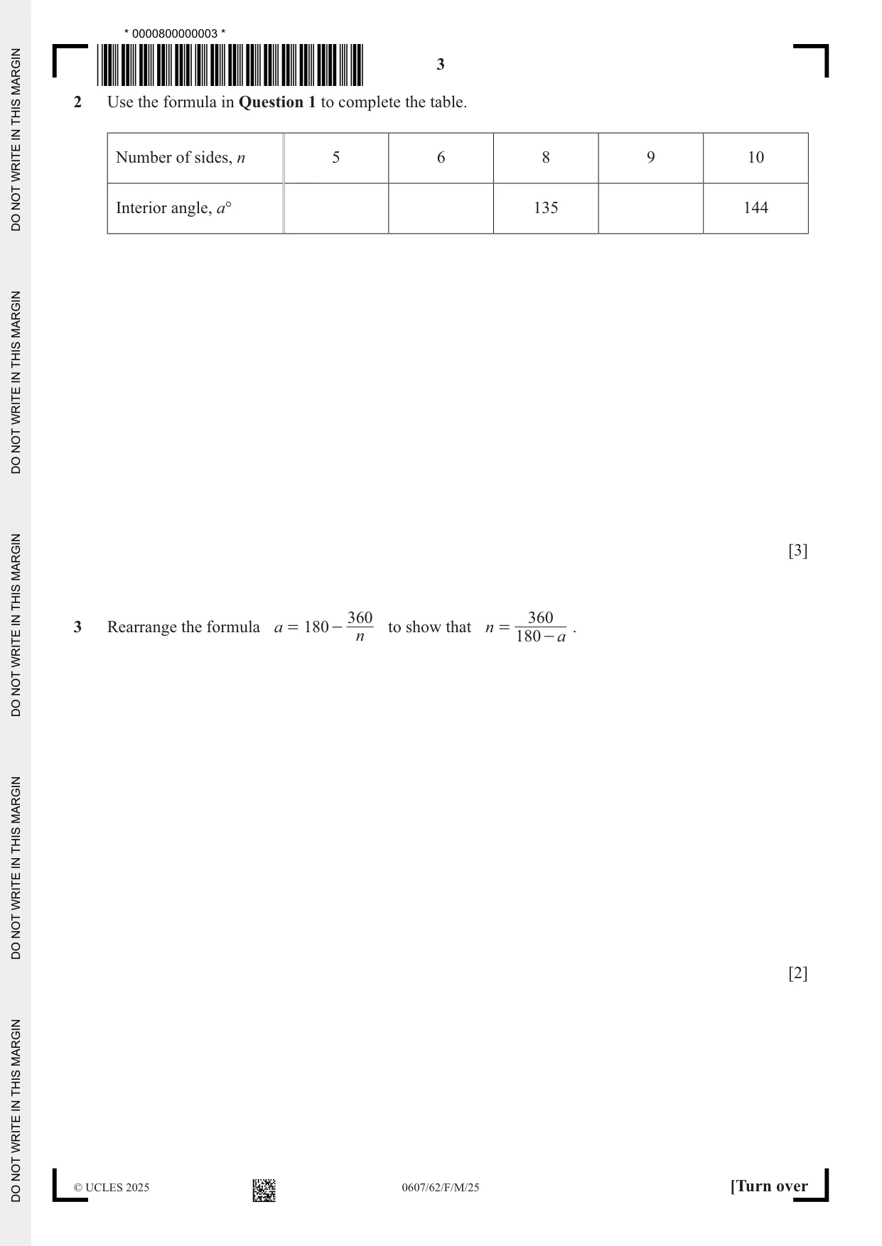 Cambridge IGCSE Mathematics - International 0607 2025 Feb/March Paper 6 · Variant 2 question paper, page 3 of 16