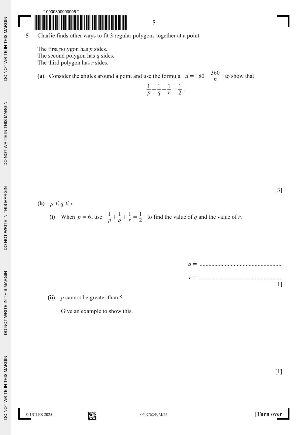Cambridge IGCSE Mathematics - International 0607 2025 Feb/March Paper 6 · Variant 2 question paper, page 5 of 16