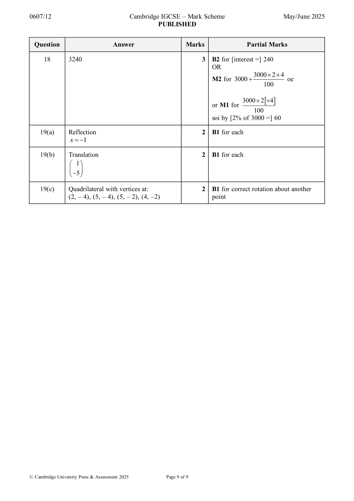 Mark scheme, page 9 of 9
