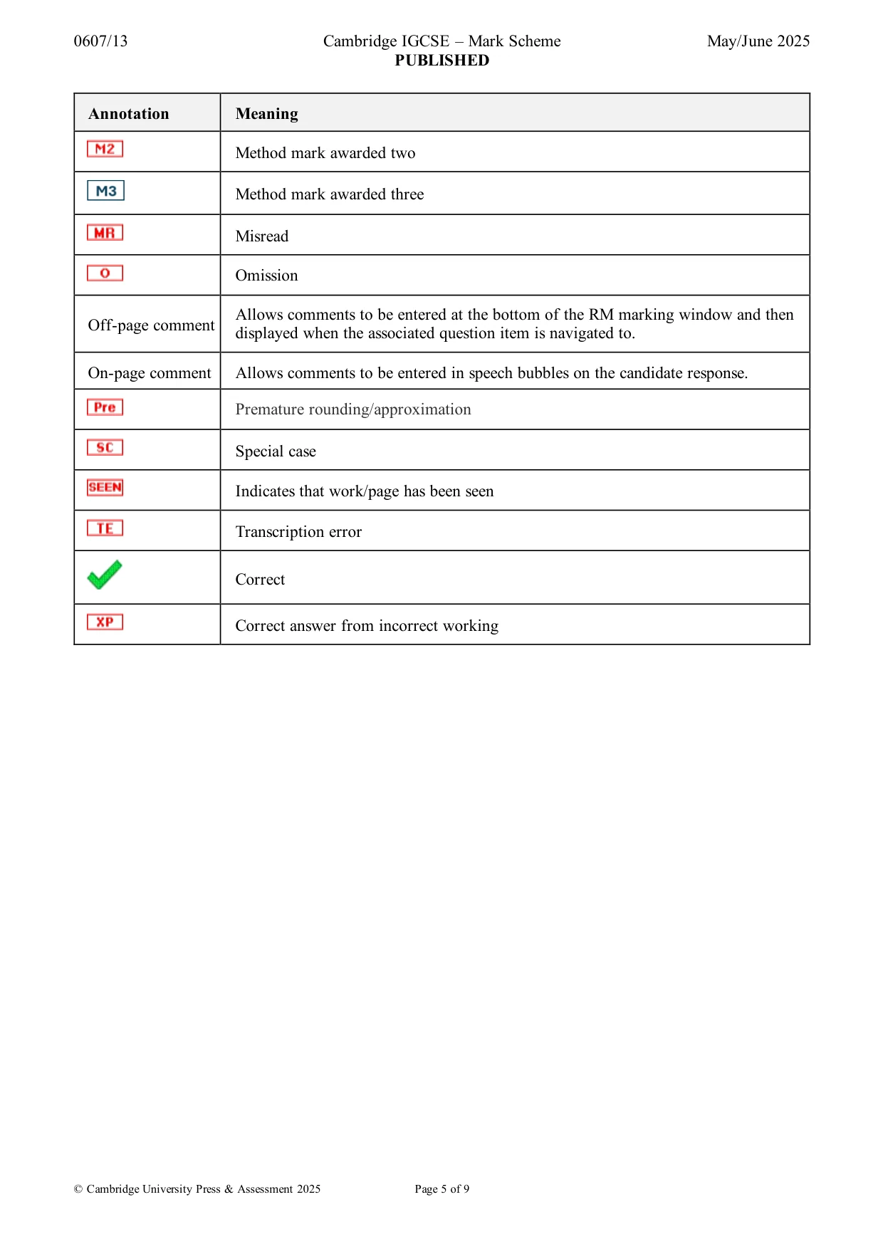 Mark scheme, page 5 of 9