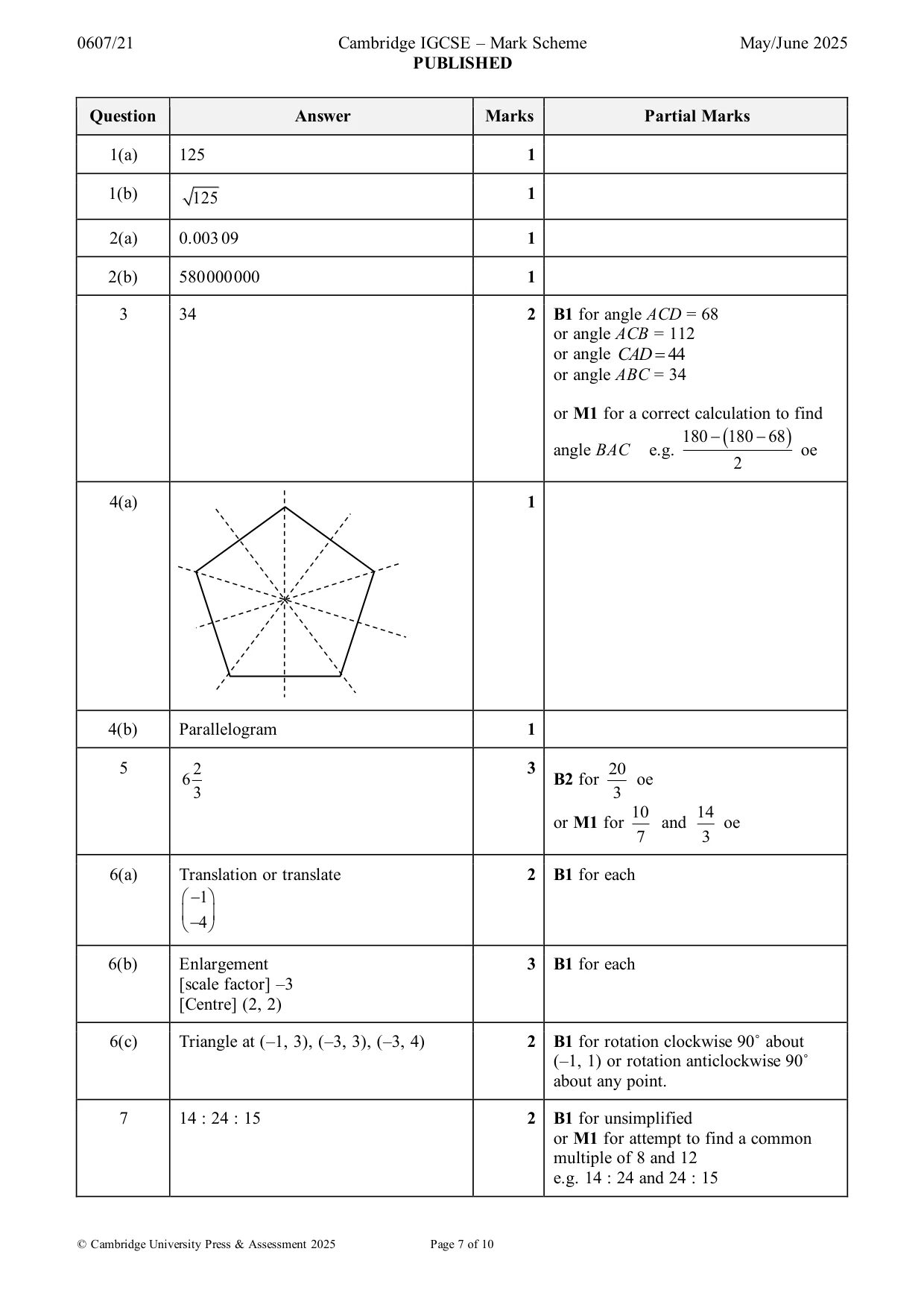 Mark scheme, page 7 of 10