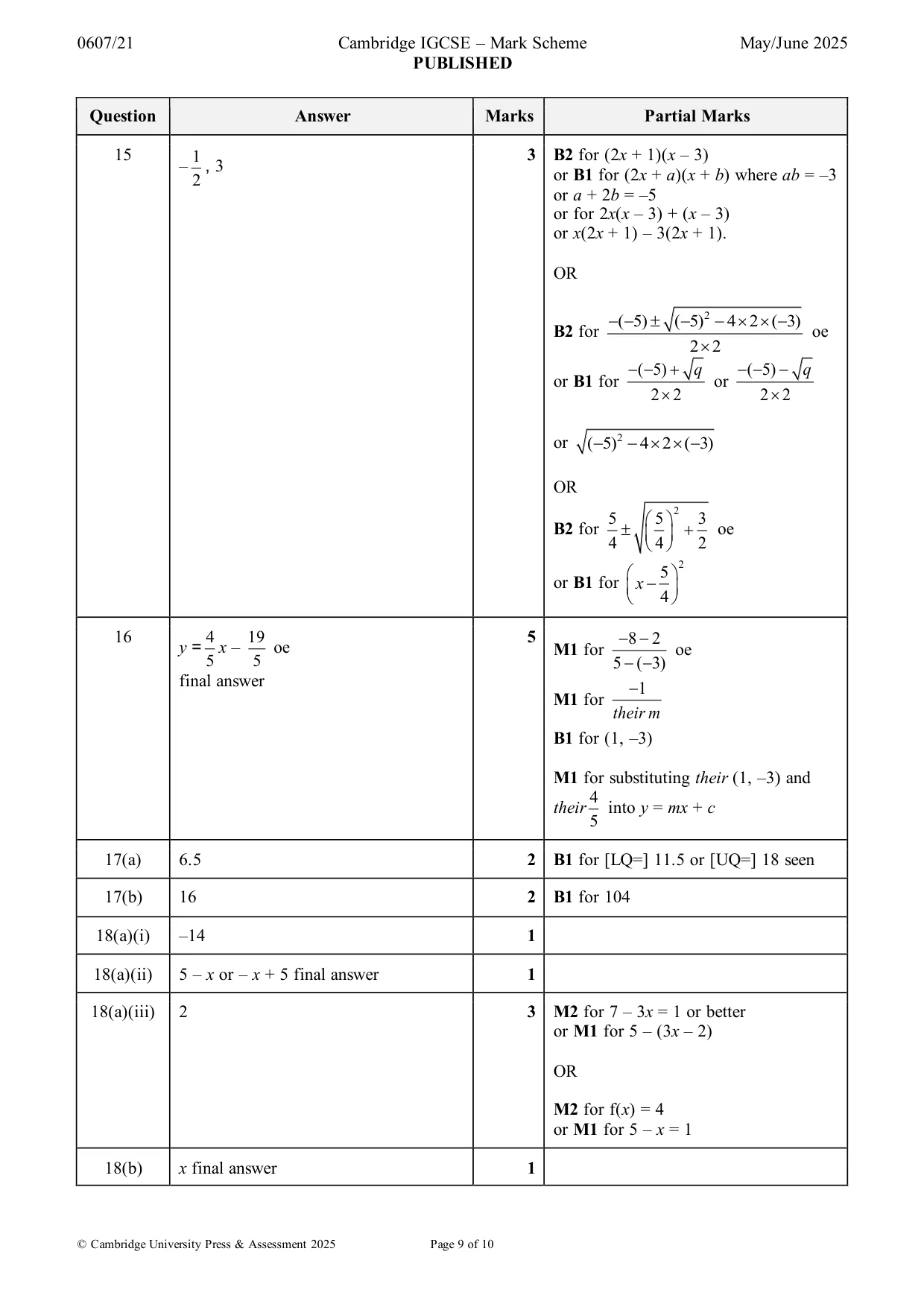 Mark scheme, page 9 of 10