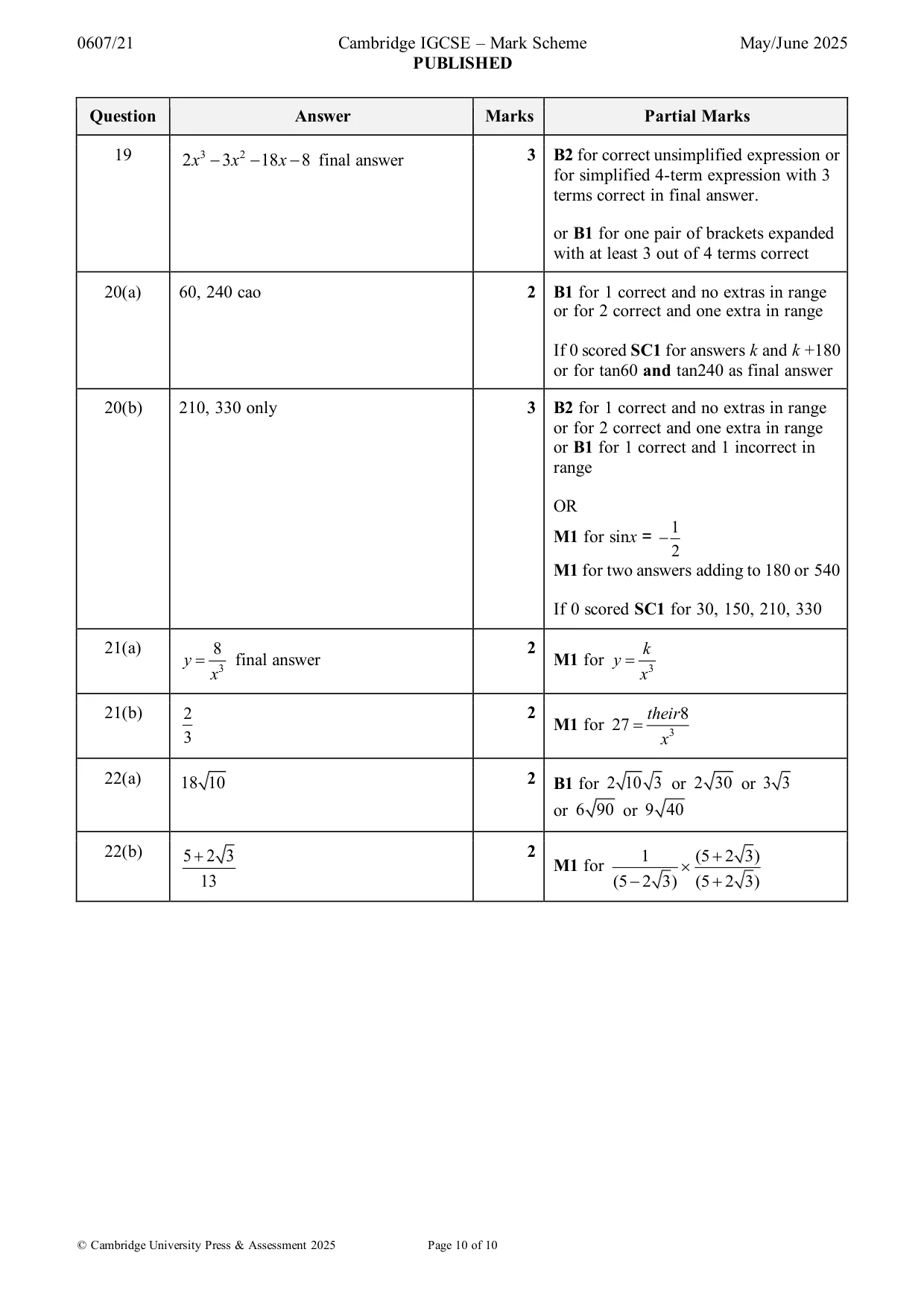 Mark scheme, page 10 of 10