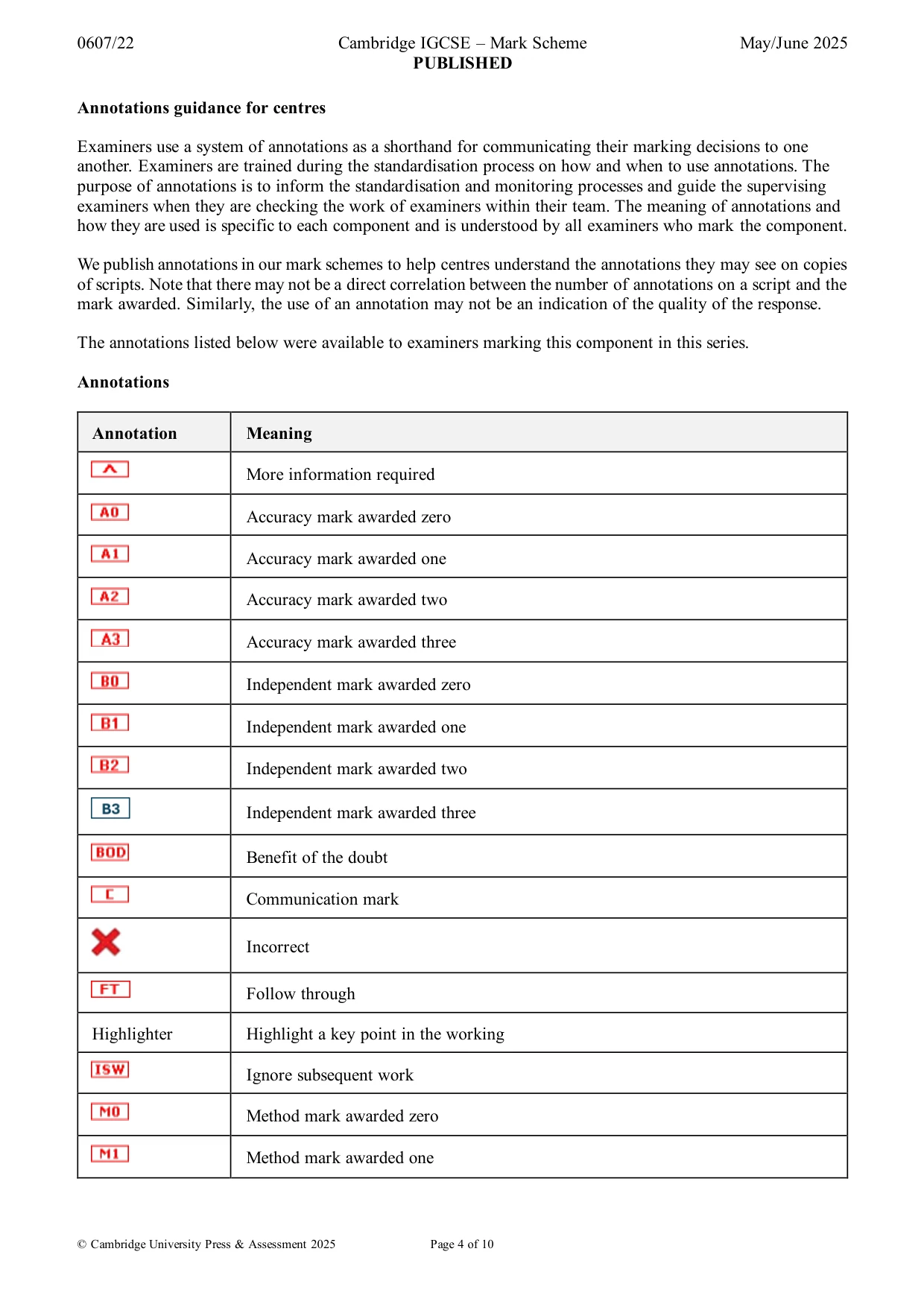 Mark scheme, page 4 of 10