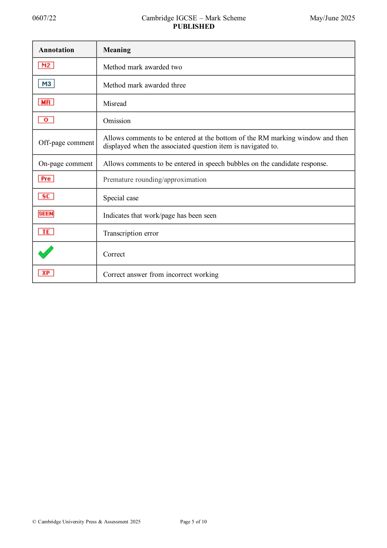 Mark scheme, page 5 of 10