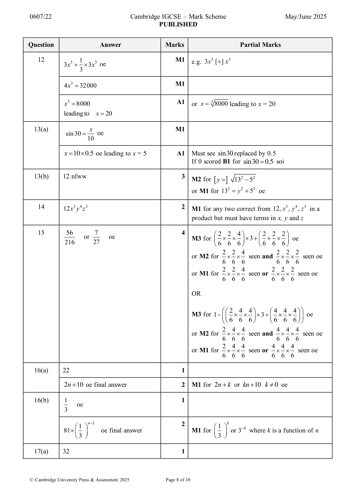 Mark scheme, page 8 of 10