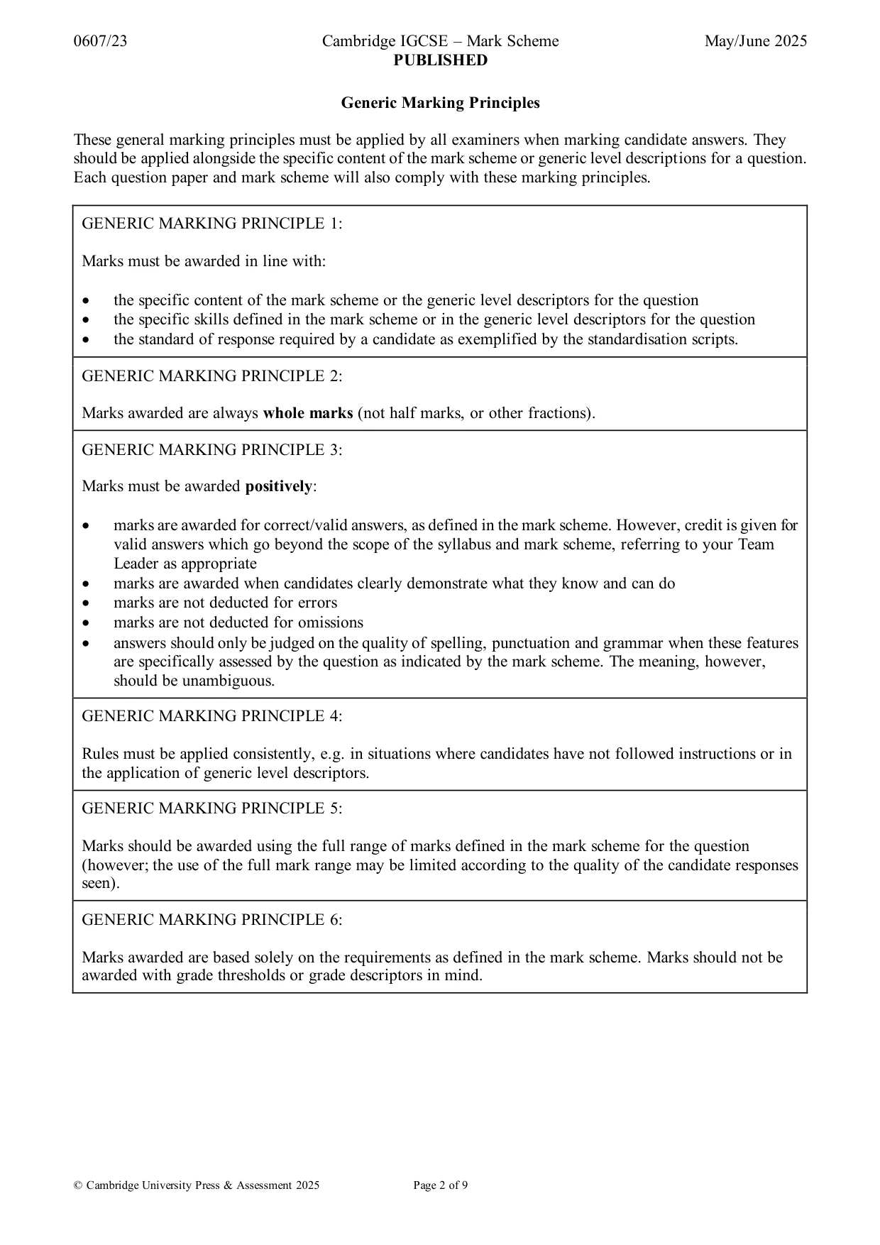 Mark scheme, page 2 of 9
