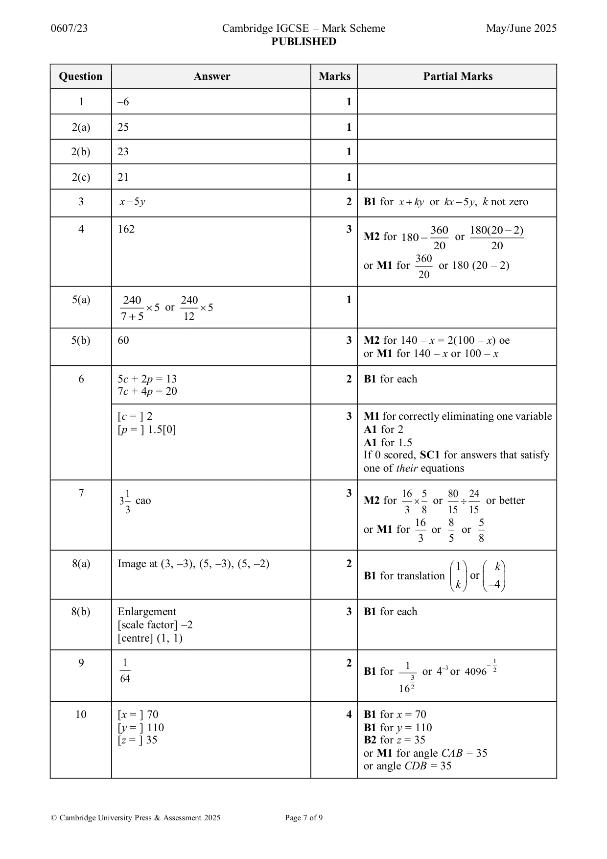 Mark scheme, page 7 of 9
