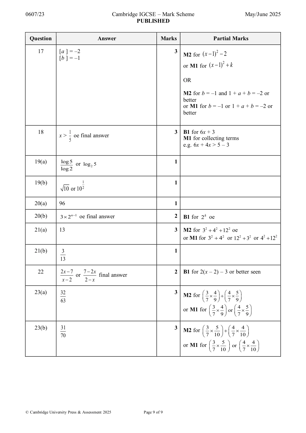 Mark scheme, page 9 of 9