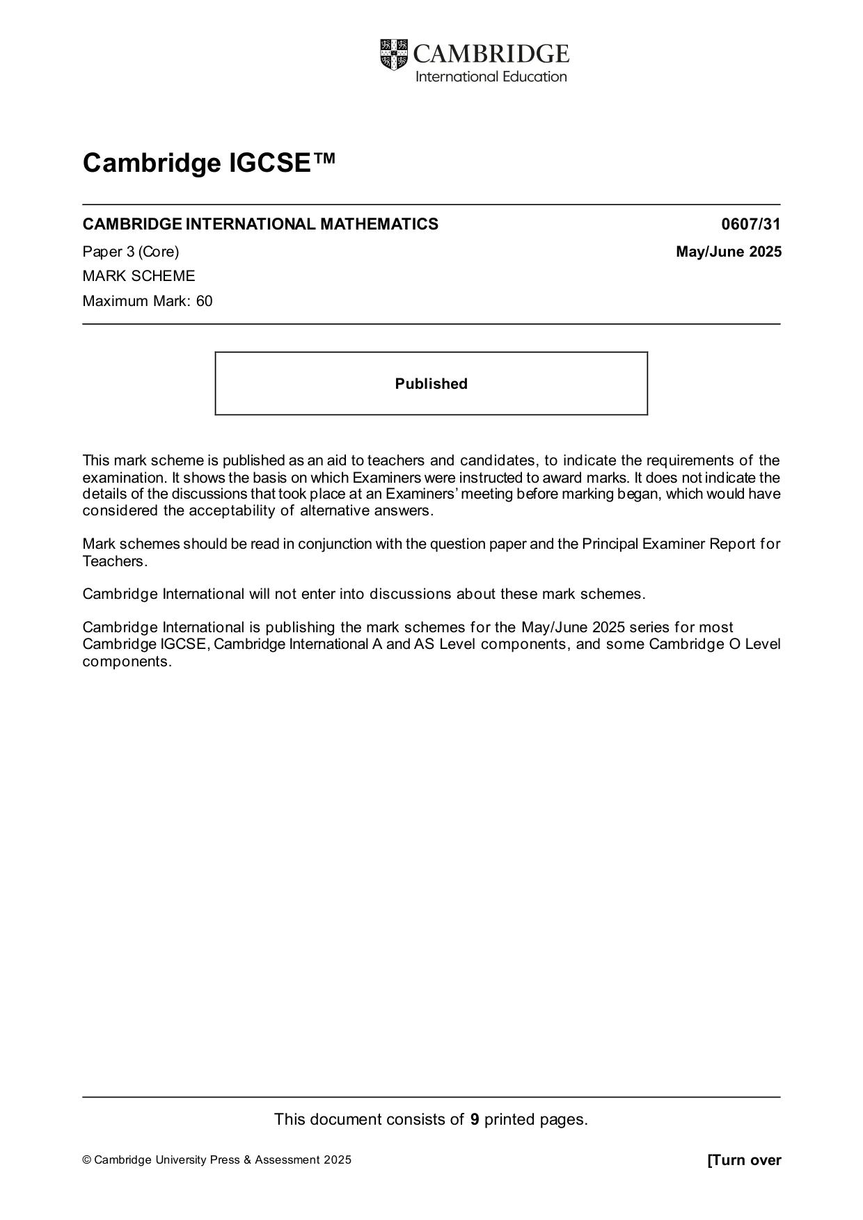 Mark scheme, page 1 of 9