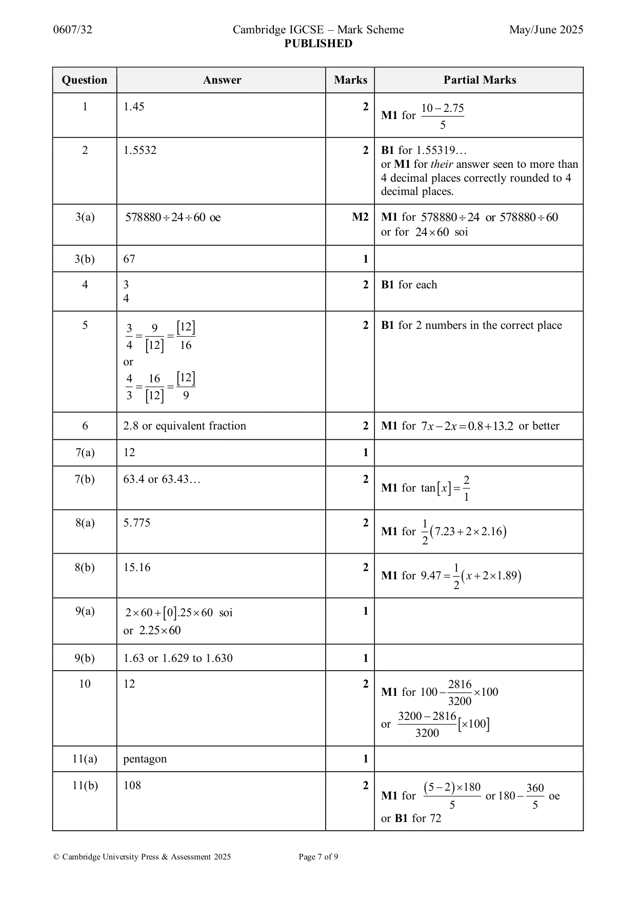 Mark scheme, page 7 of 9