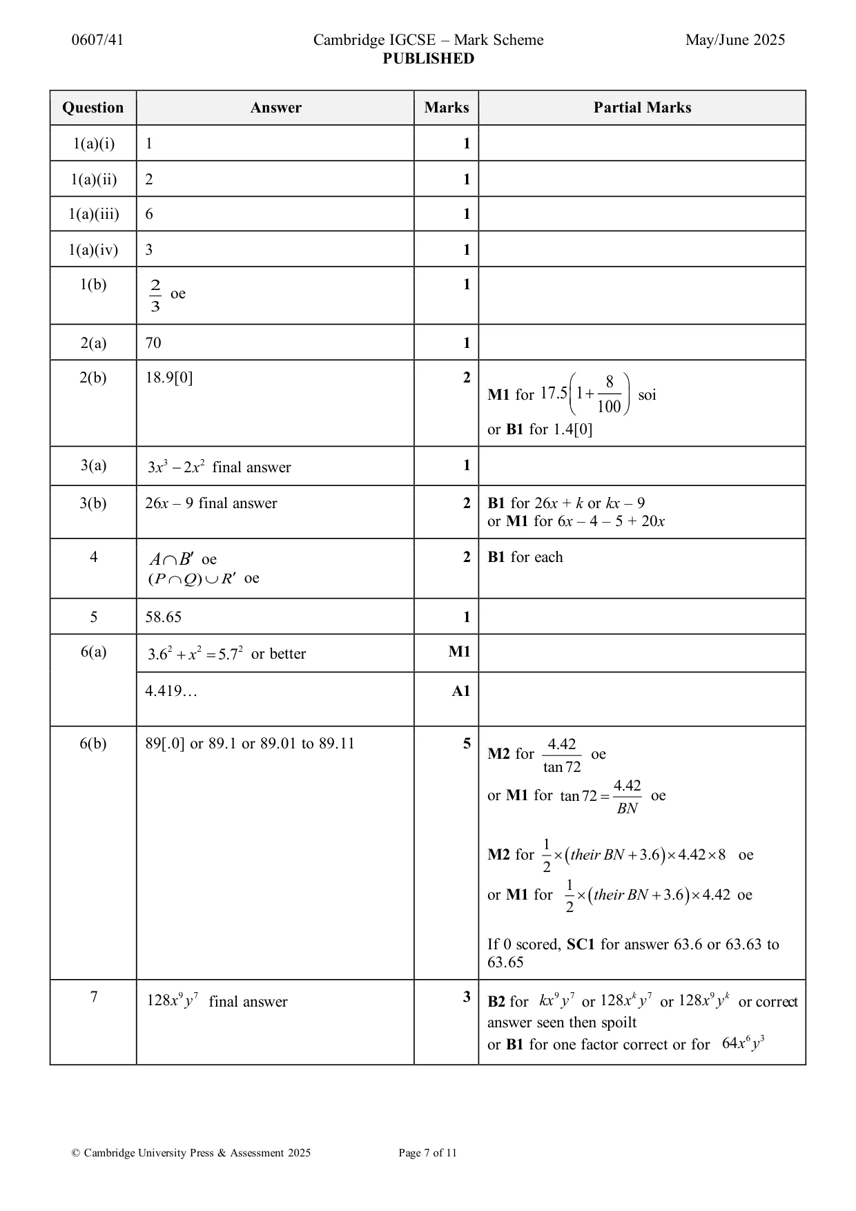 Mark scheme, page 7 of 11