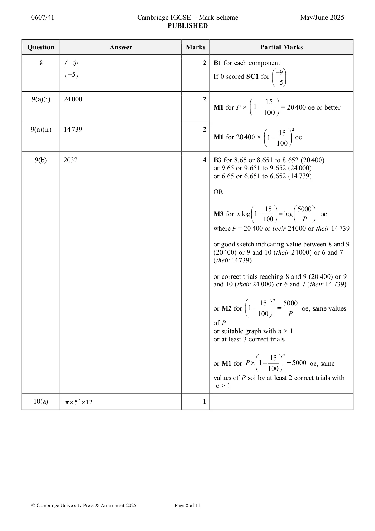 Mark scheme, page 8 of 11