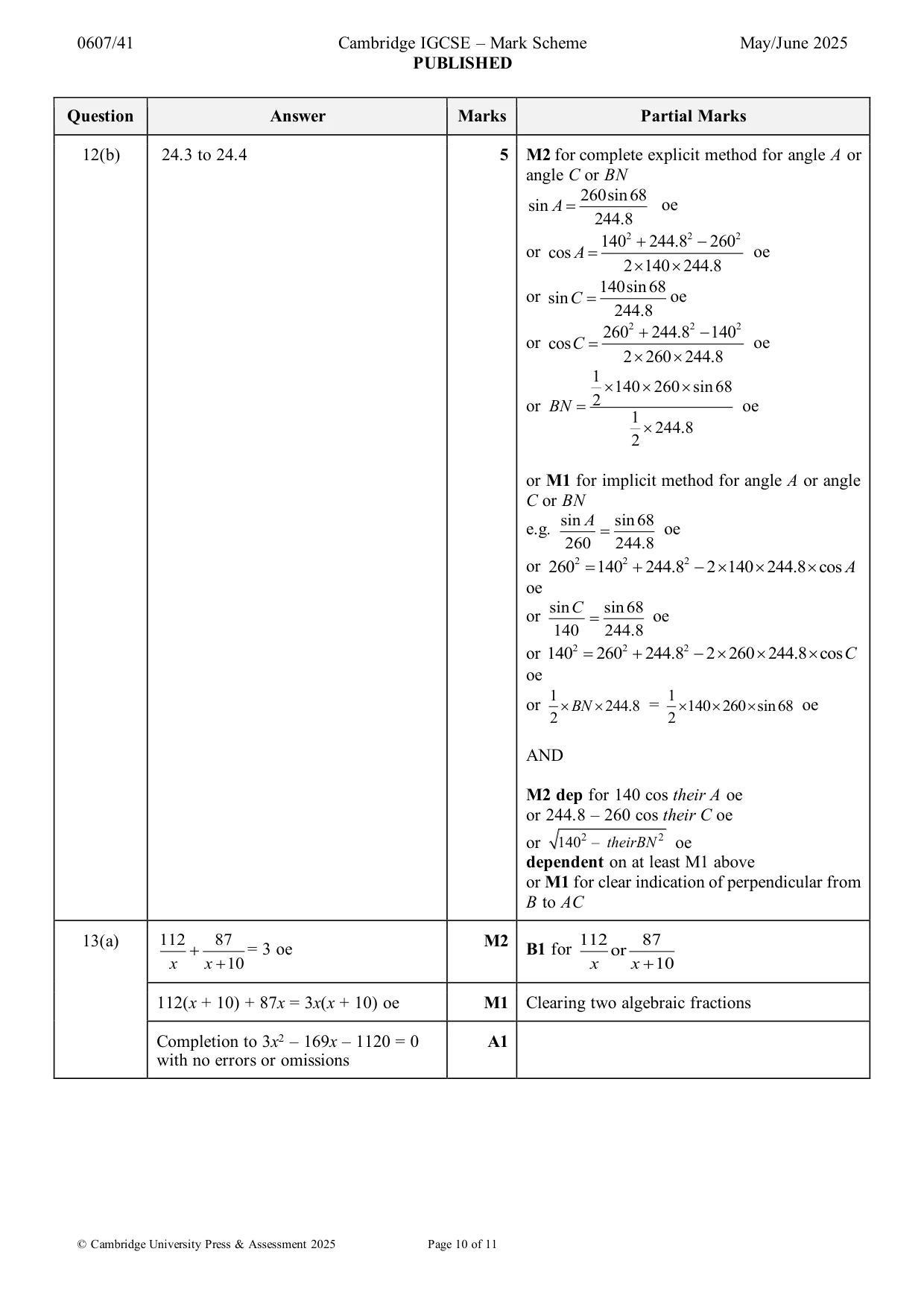 Mark scheme, page 10 of 11