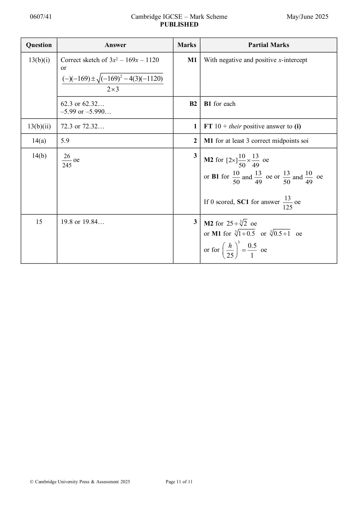 Mark scheme, page 11 of 11