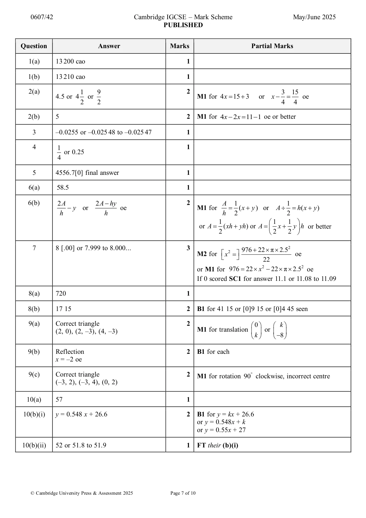 Mark scheme, page 7 of 10