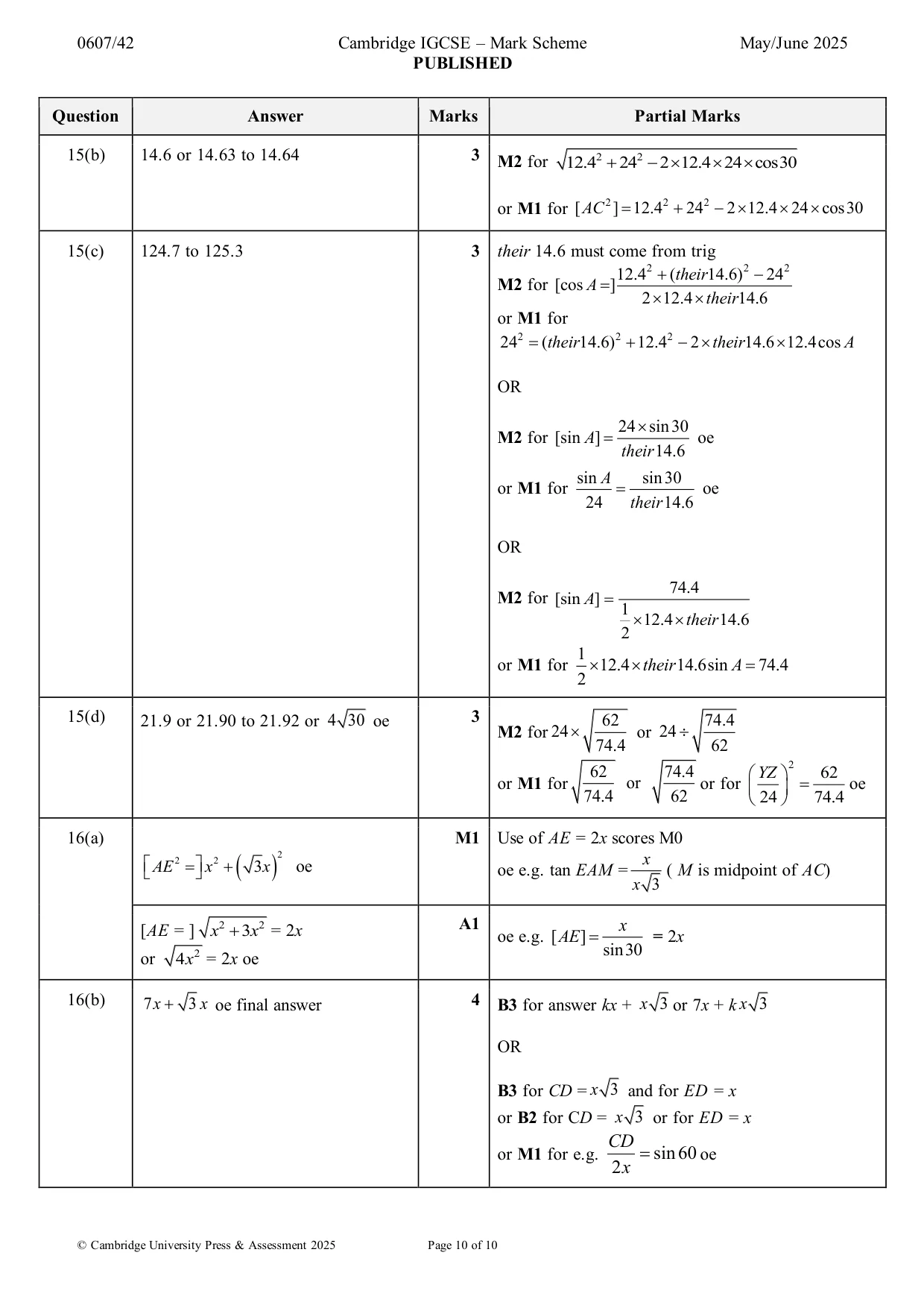 Mark scheme, page 10 of 10