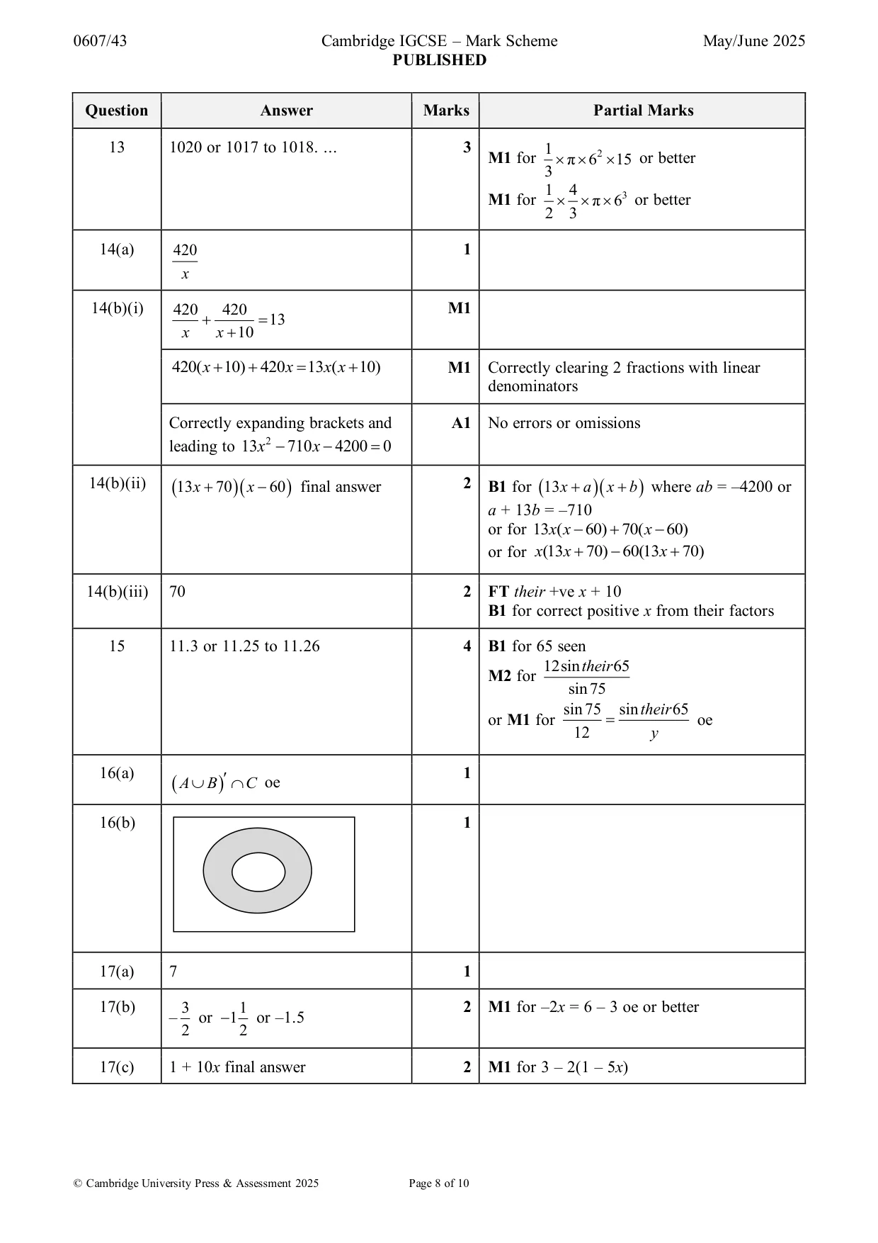 Mark scheme, page 8 of 10