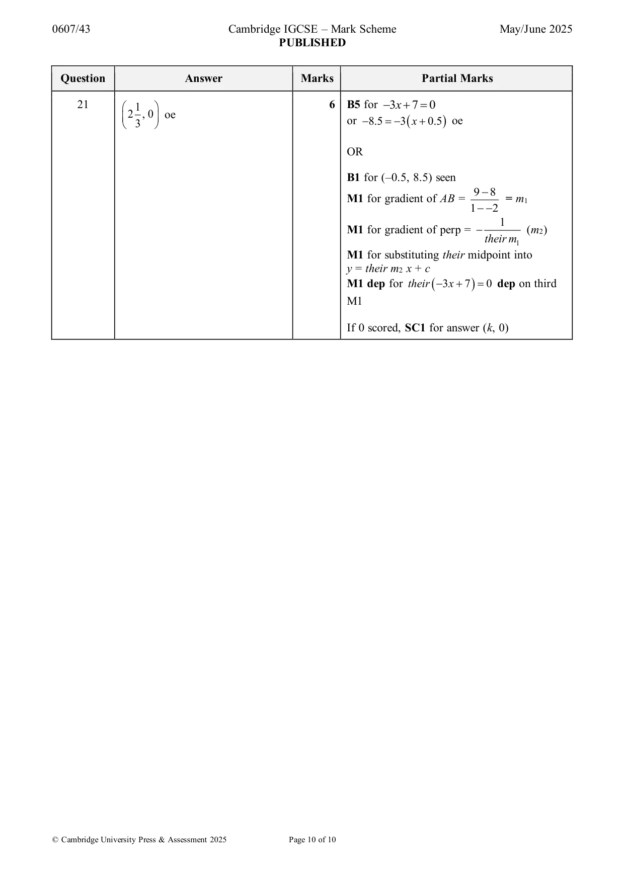 Mark scheme, page 10 of 10