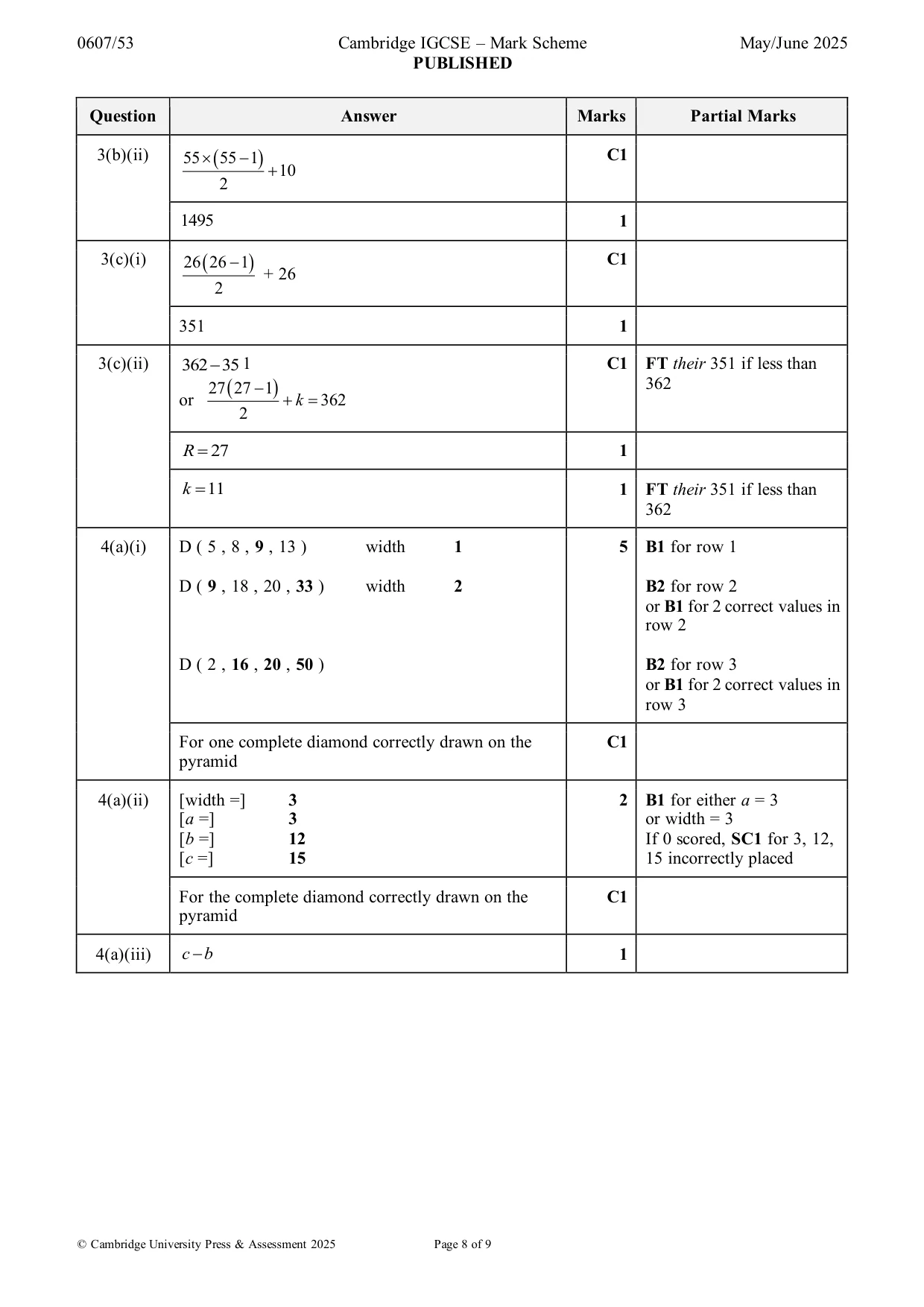 Mark scheme, page 8 of 9