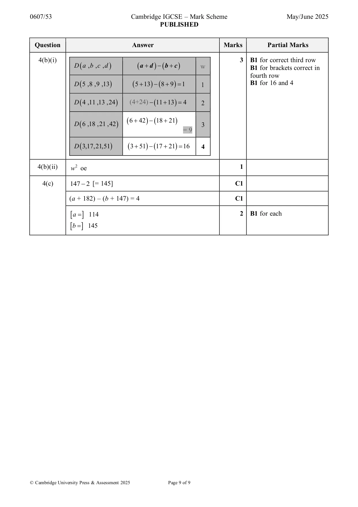 Mark scheme, page 9 of 9