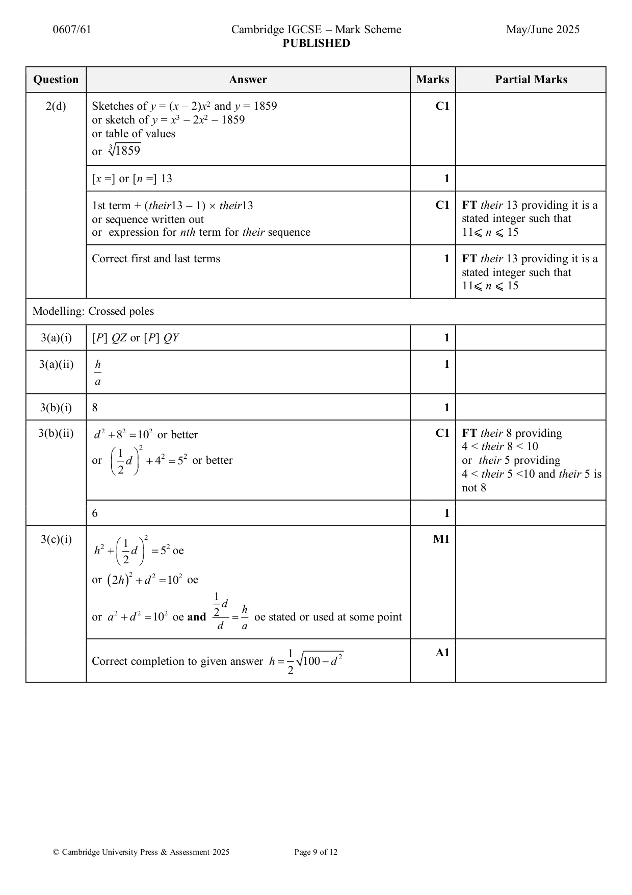 Mark scheme, page 9 of 12