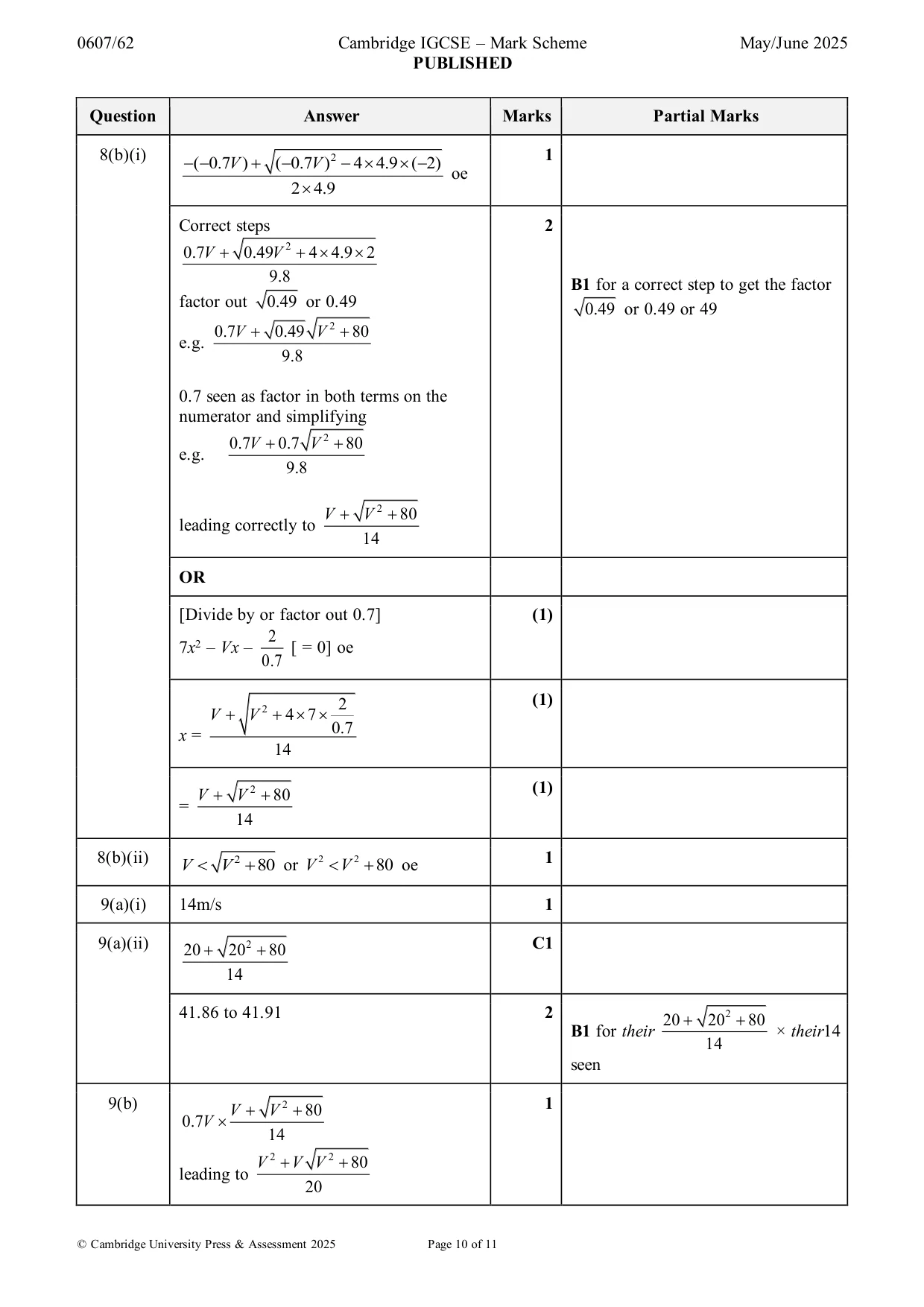 Mark scheme, page 10 of 11