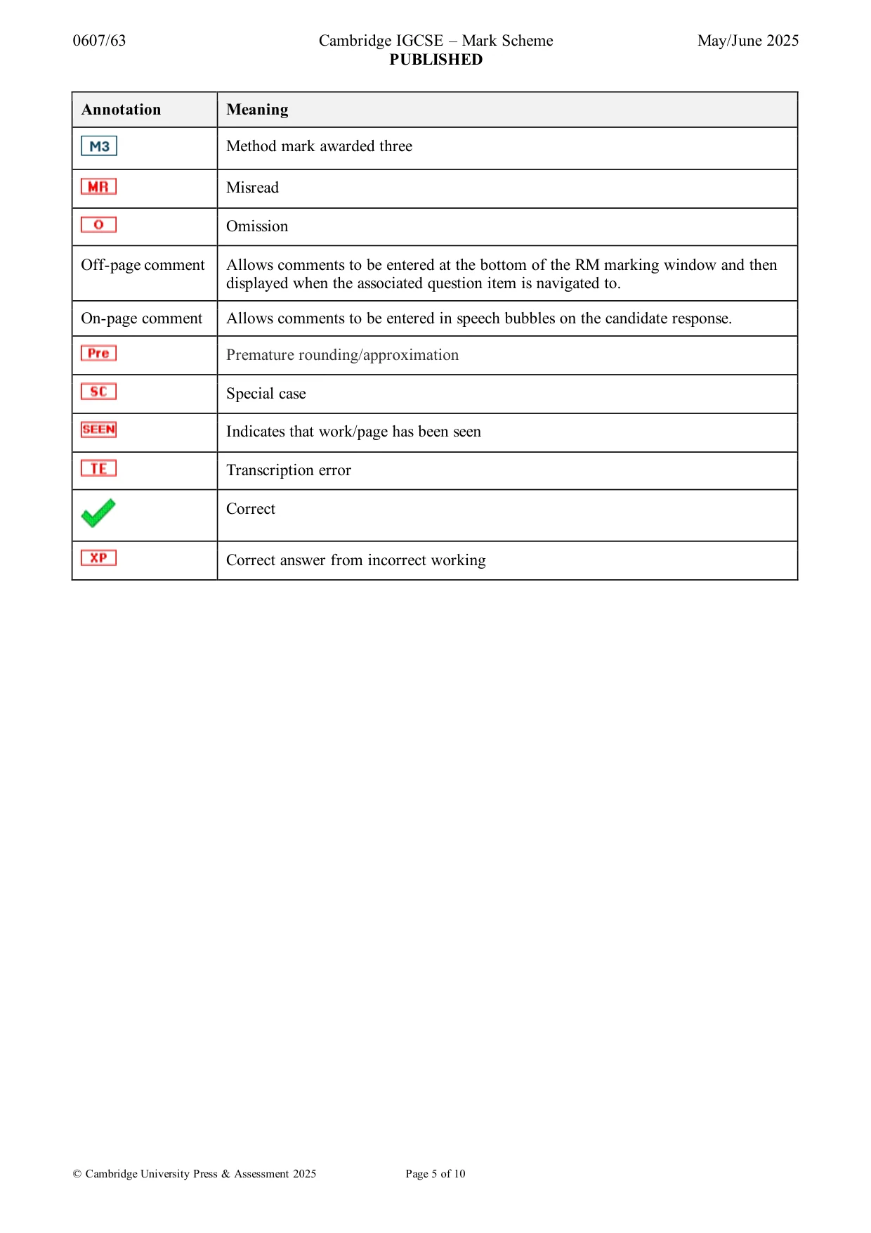 Mark scheme, page 5 of 10