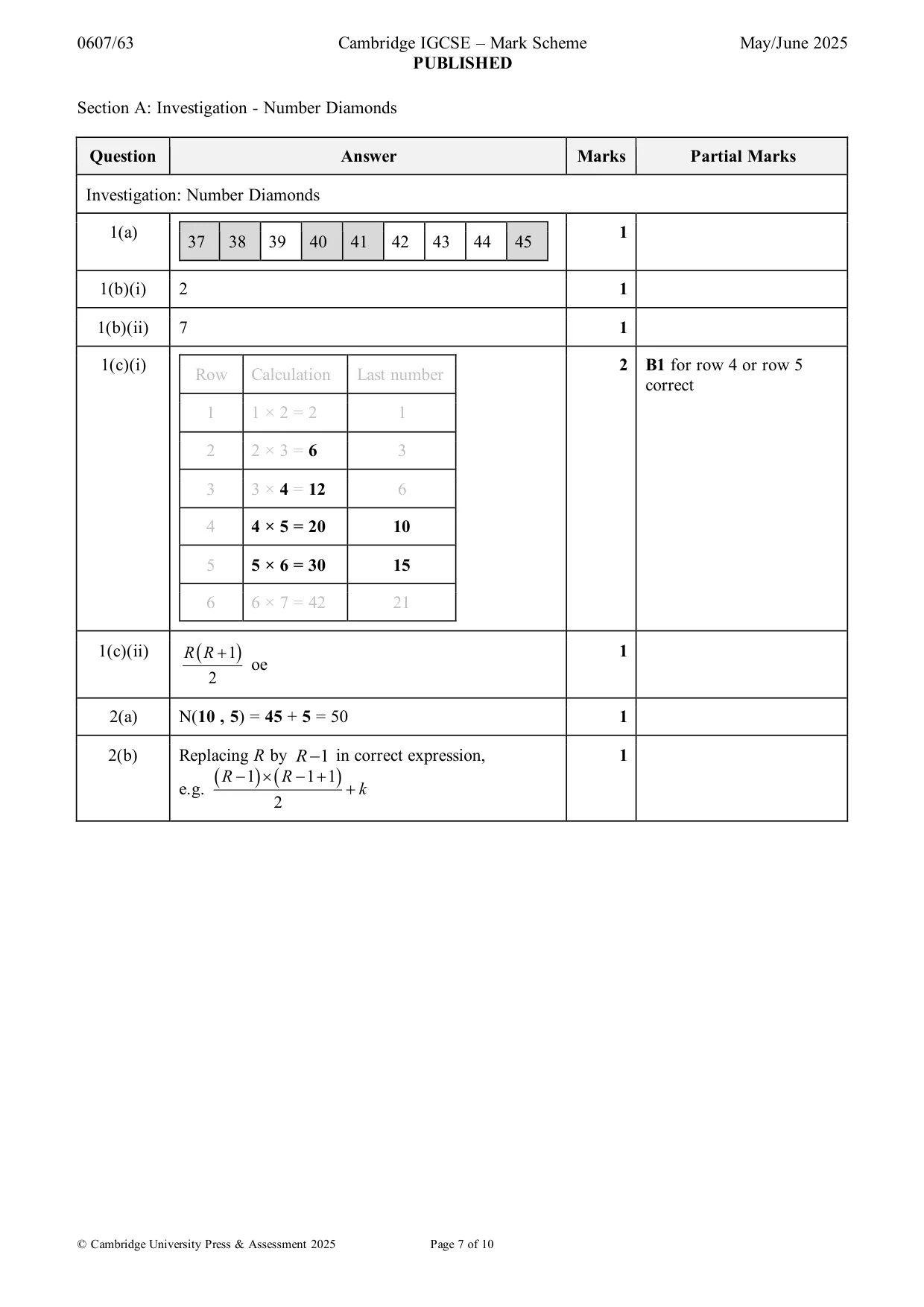 Mark scheme, page 7 of 10