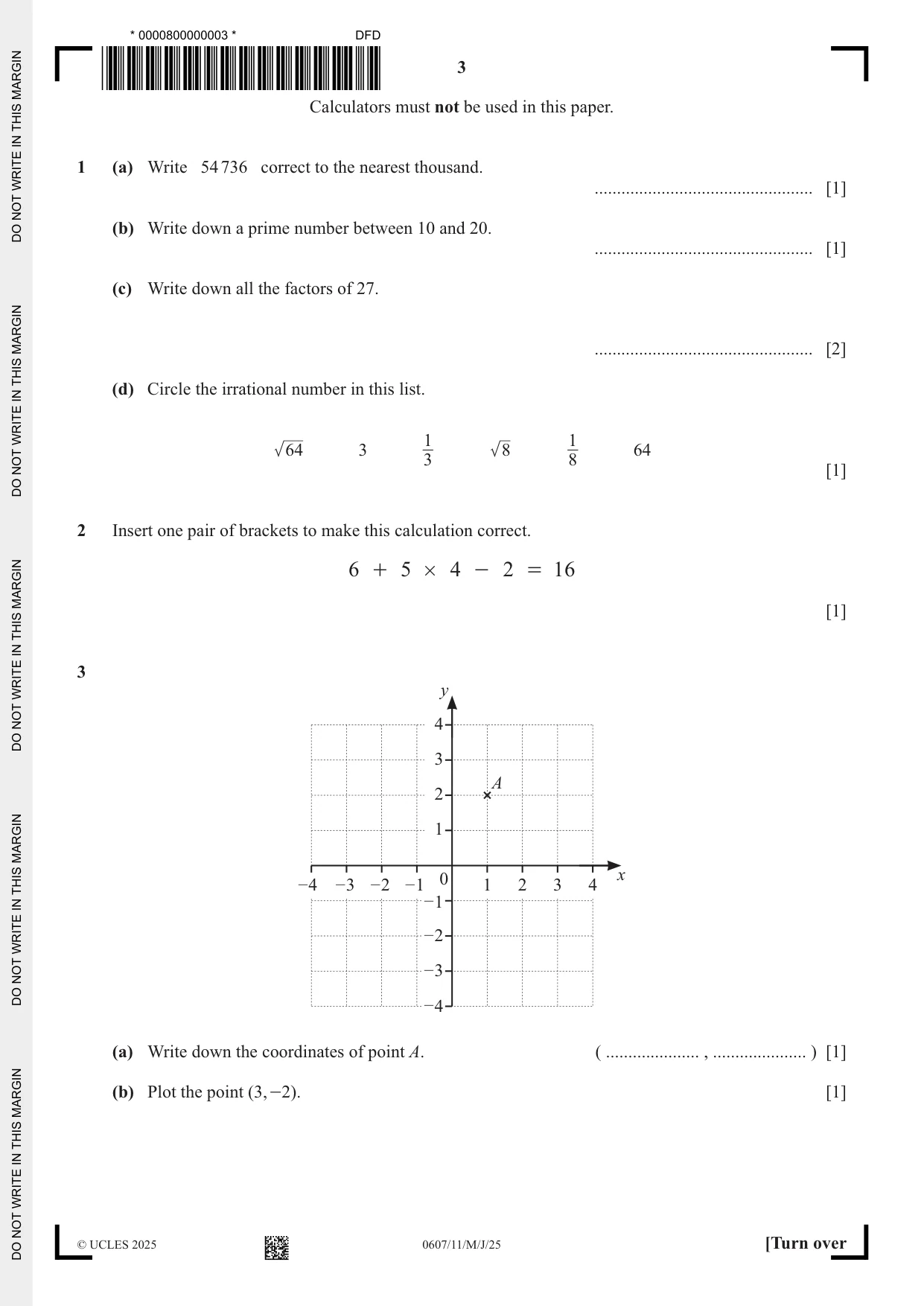 Cambridge IGCSE Mathematics - International 0607 2025 May/June Paper 1 · Variant 1 question paper, page 3 of 12