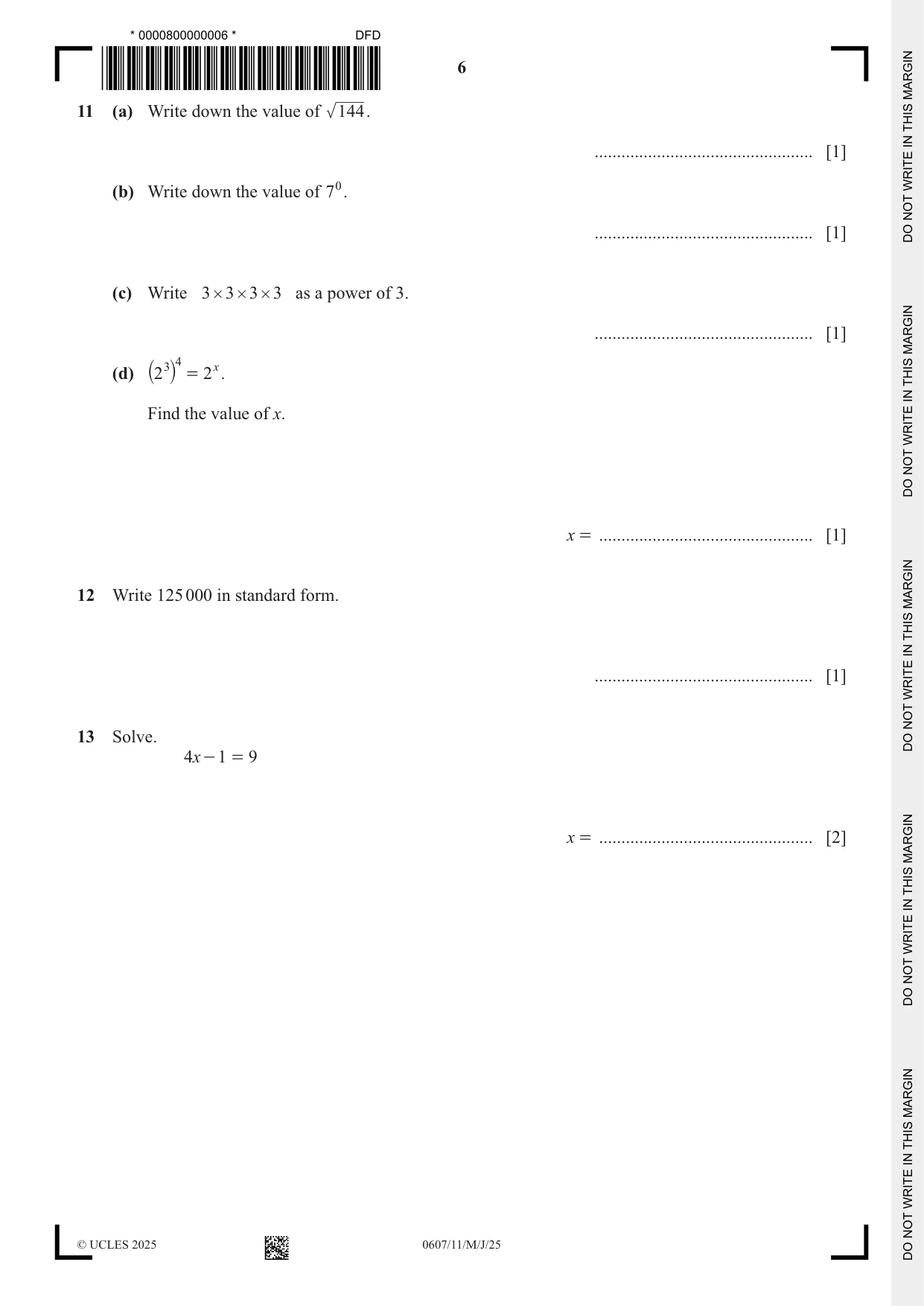 Cambridge IGCSE Mathematics - International 0607 2025 May/June Paper 1 · Variant 1 question paper, page 6 of 12