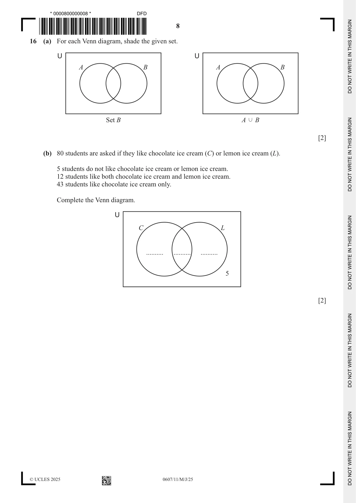 Cambridge IGCSE Mathematics - International 0607 2025 May/June Paper 1 · Variant 1 question paper, page 8 of 12