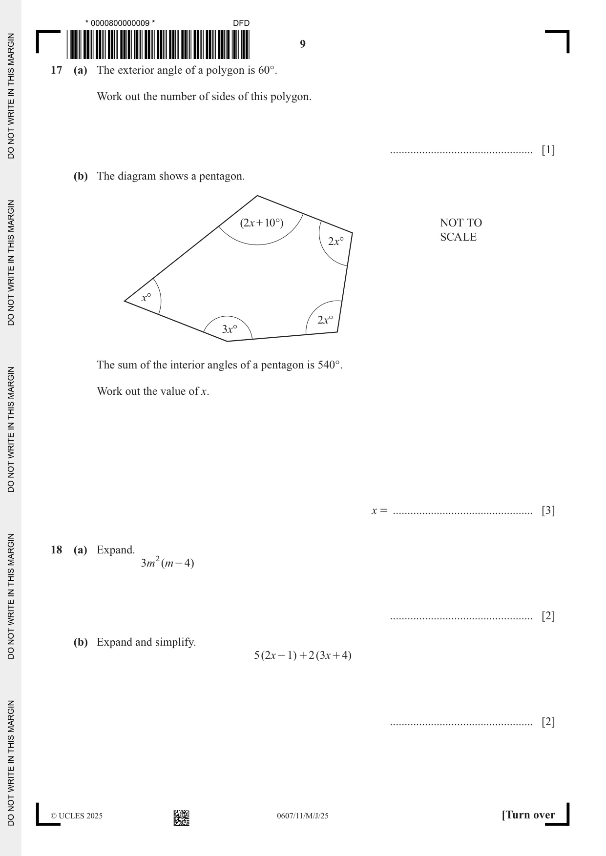 Cambridge IGCSE Mathematics - International 0607 2025 May/June Paper 1 · Variant 1 question paper, page 9 of 12