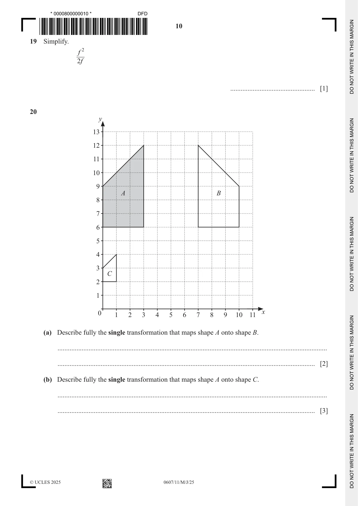 Cambridge IGCSE Mathematics - International 0607 2025 May/June Paper 1 · Variant 1 question paper, page 10 of 12