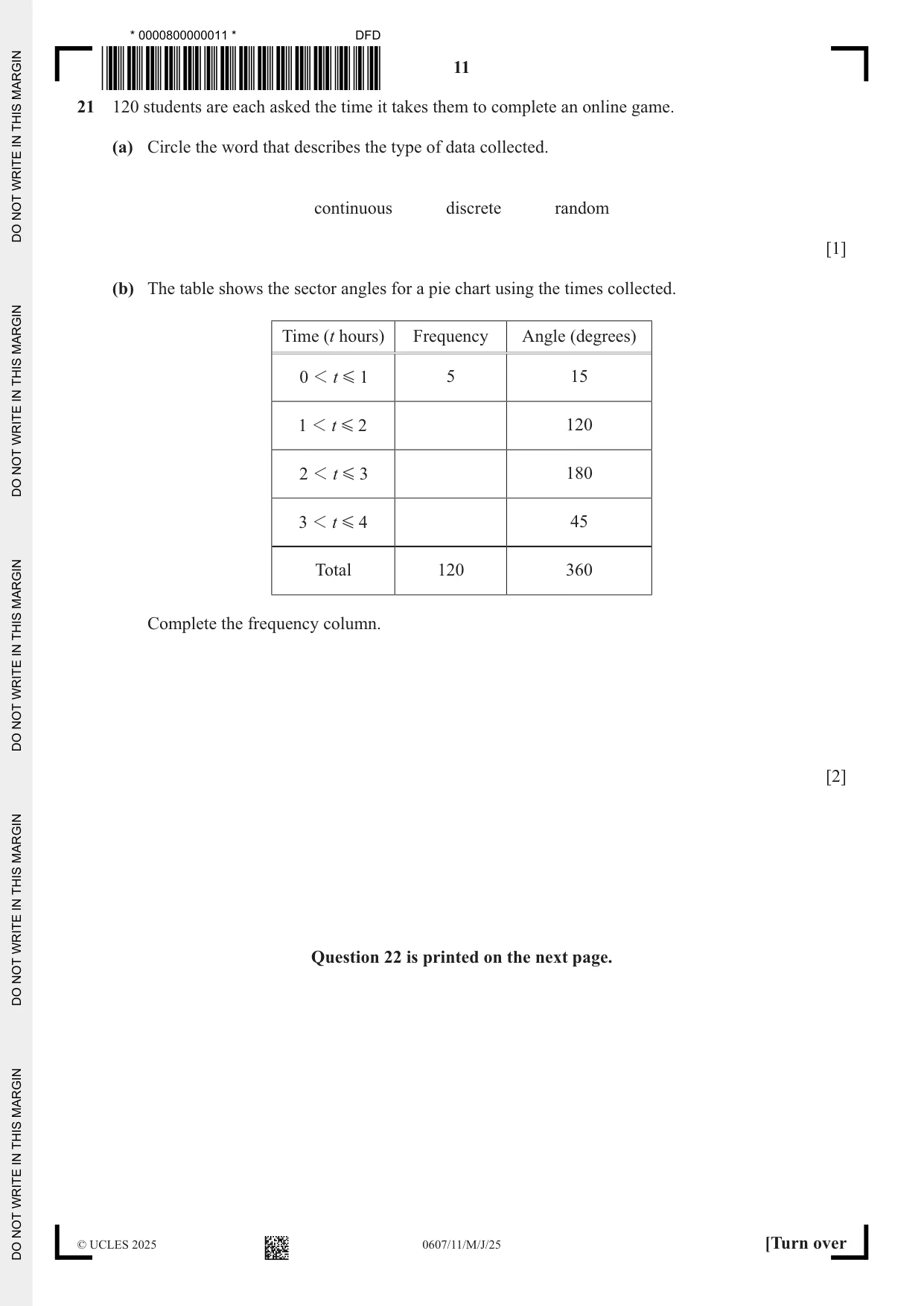 Cambridge IGCSE Mathematics - International 0607 2025 May/June Paper 1 · Variant 1 question paper, page 11 of 12