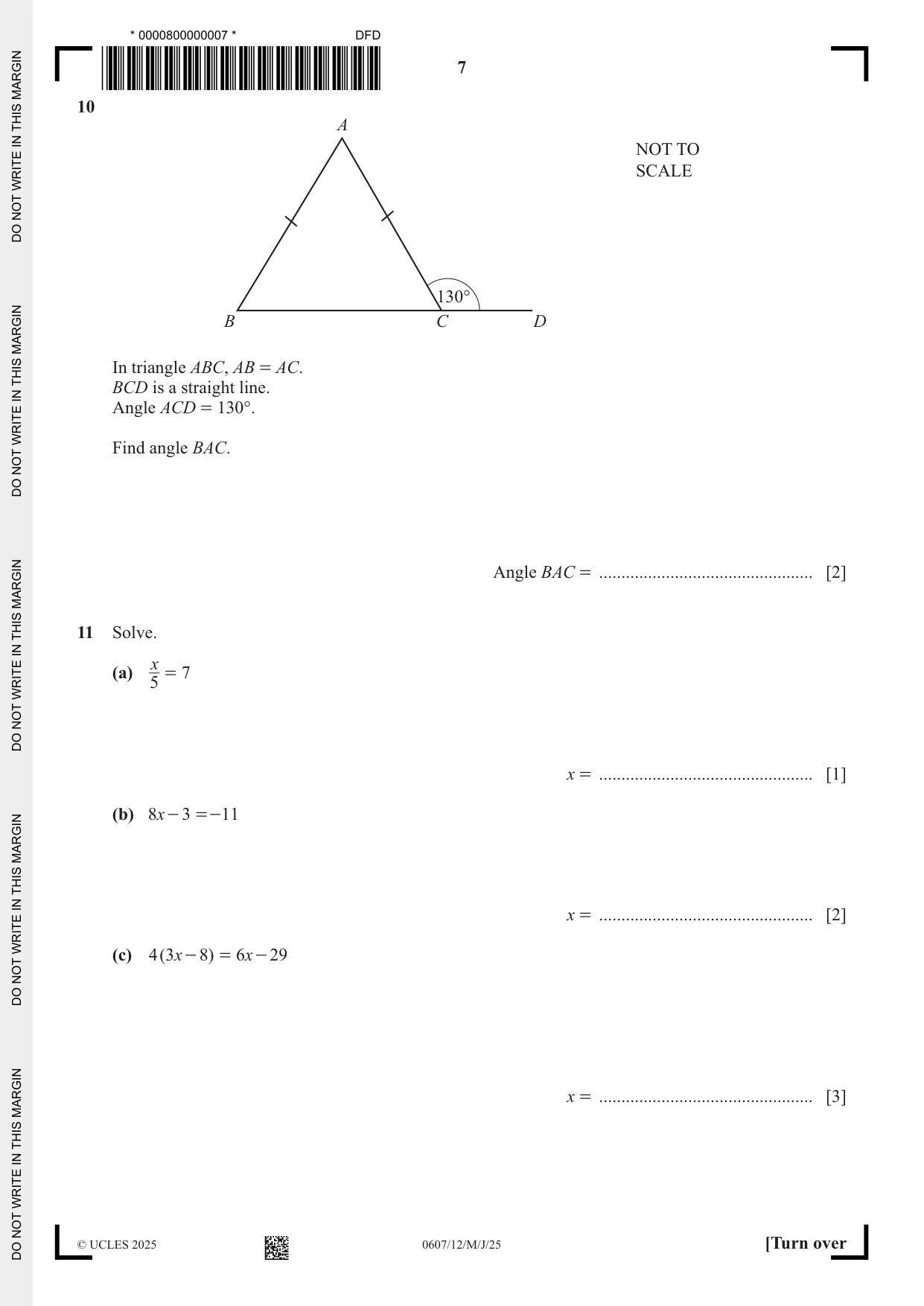 Cambridge IGCSE Mathematics - International 0607 2025 May/June Paper 1 · Variant 2 question paper, page 7 of 12