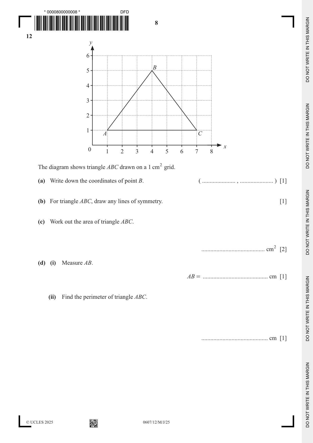 Cambridge IGCSE Mathematics - International 0607 2025 May/June Paper 1 · Variant 2 question paper, page 8 of 12