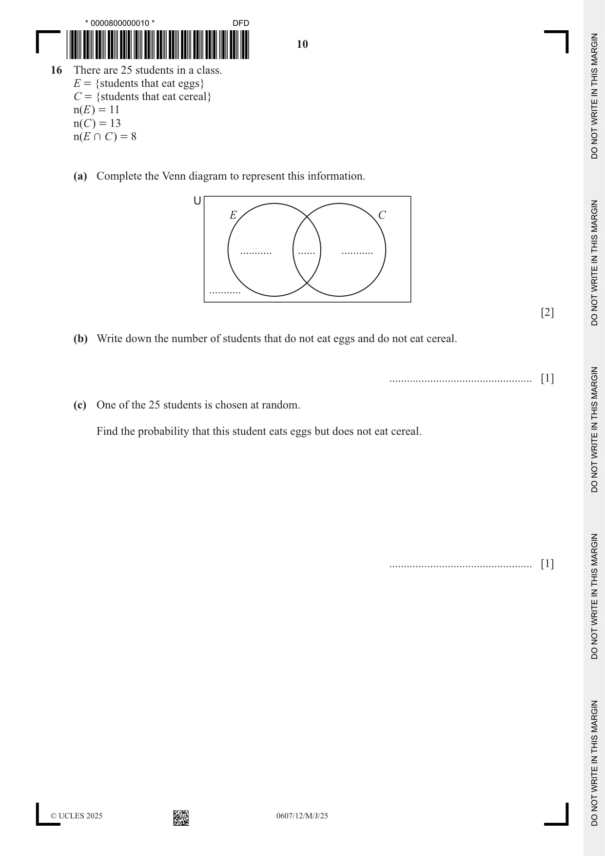 Cambridge IGCSE Mathematics - International 0607 2025 May/June Paper 1 · Variant 2 question paper, page 10 of 12