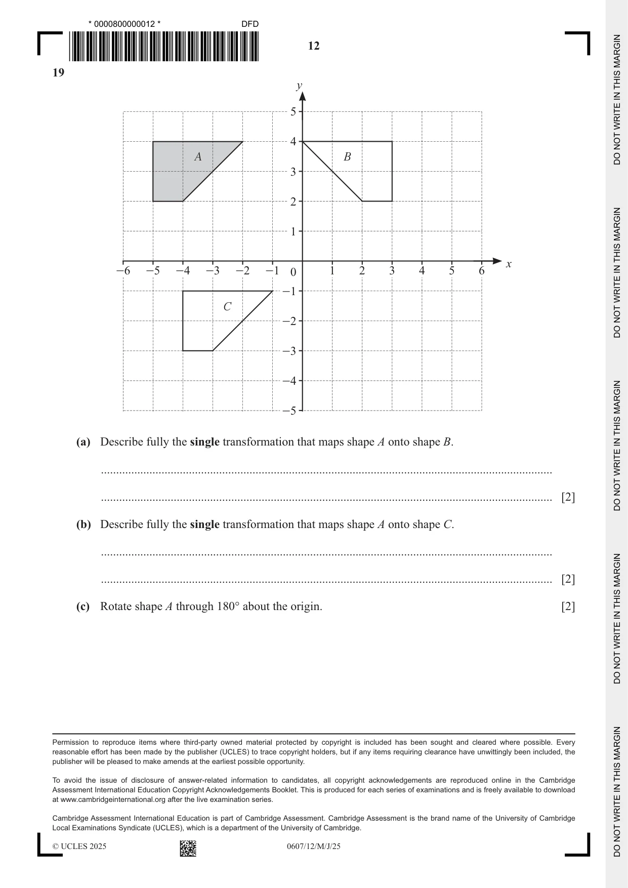 Cambridge IGCSE Mathematics - International 0607 2025 May/June Paper 1 · Variant 2 question paper, page 12 of 12
