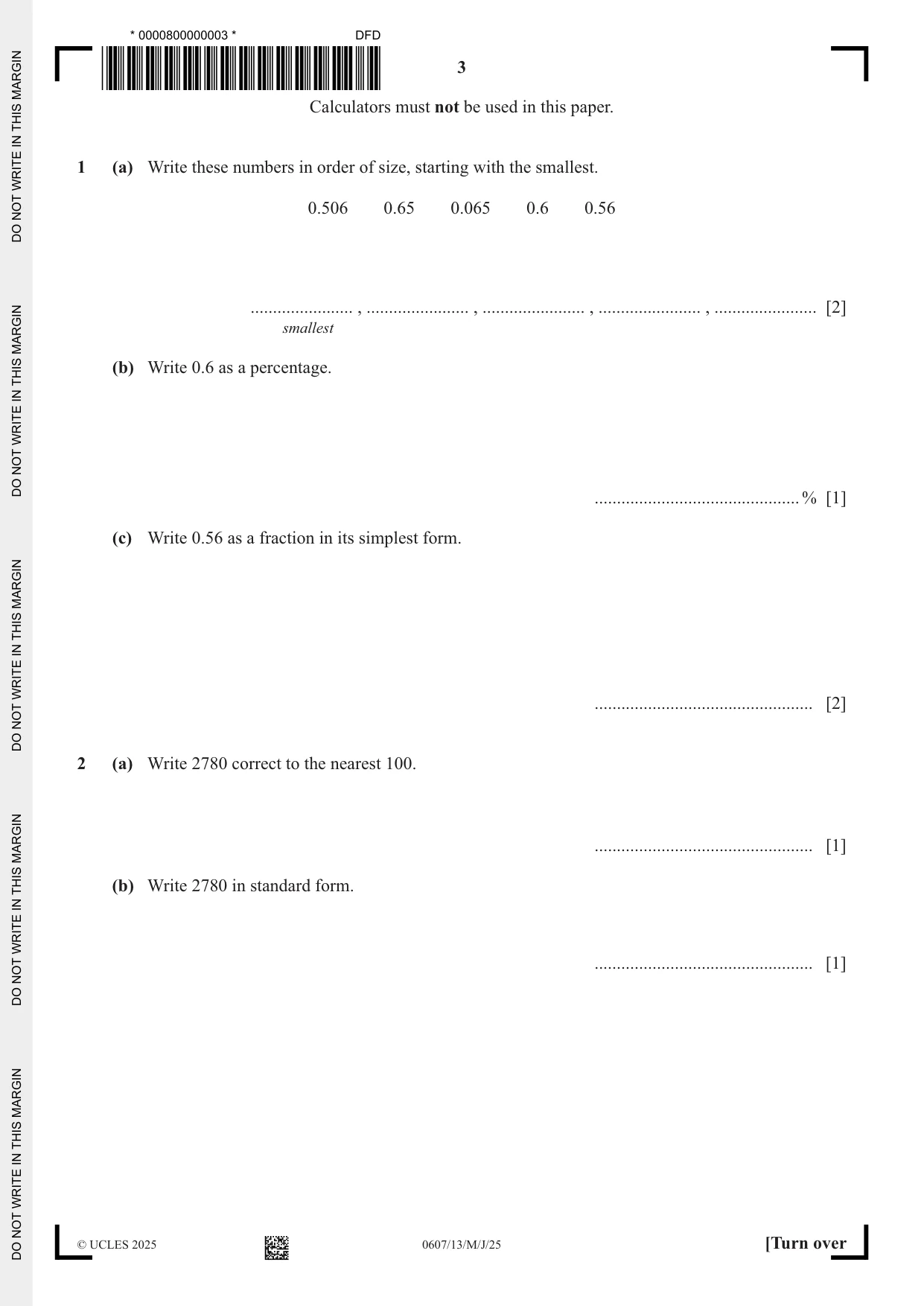 Cambridge IGCSE Mathematics - International 0607 2025 May/June Paper 1 · Variant 3 question paper, page 3 of 12