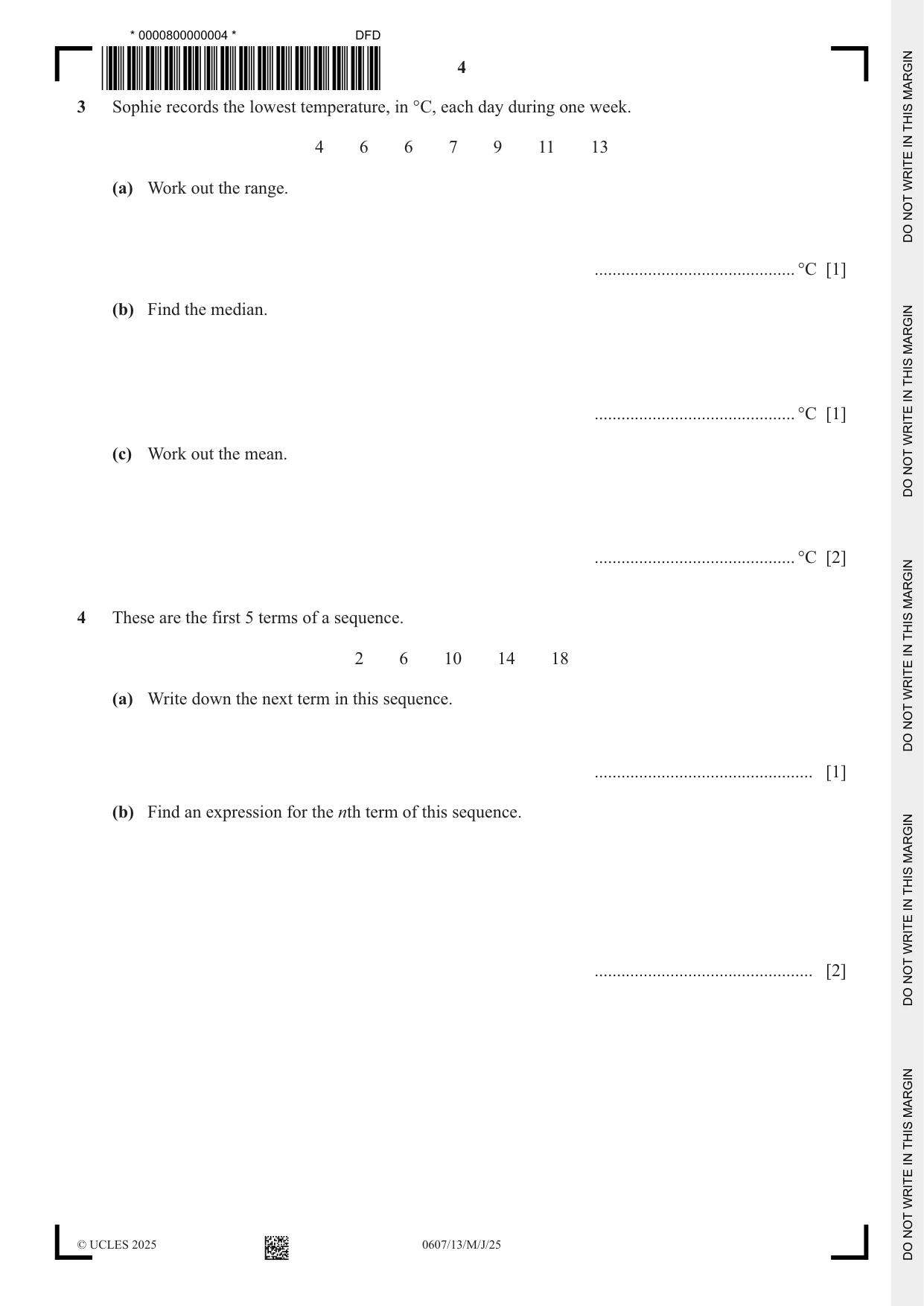 Cambridge IGCSE Mathematics - International 0607 2025 May/June Paper 1 · Variant 3 question paper, page 4 of 12