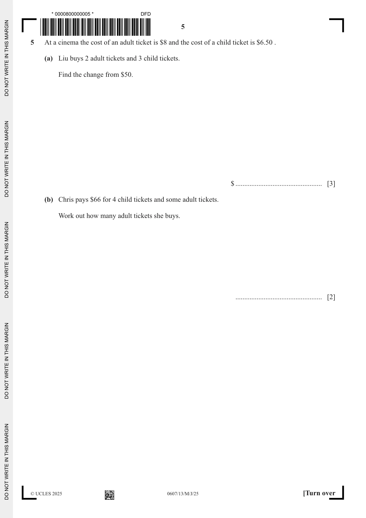 Cambridge IGCSE Mathematics - International 0607 2025 May/June Paper 1 · Variant 3 question paper, page 5 of 12
