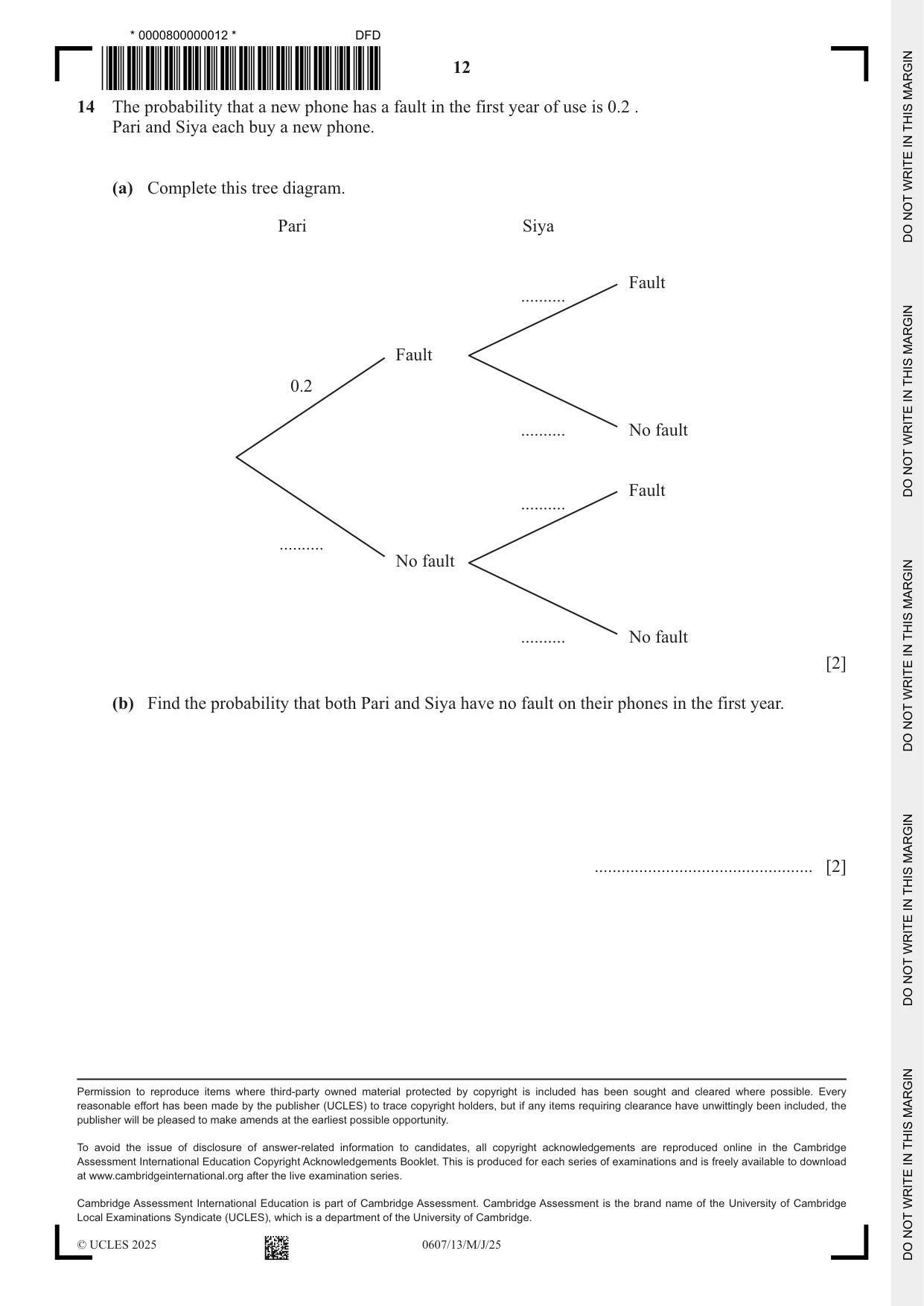Cambridge IGCSE Mathematics - International 0607 2025 May/June Paper 1 · Variant 3 question paper, page 12 of 12