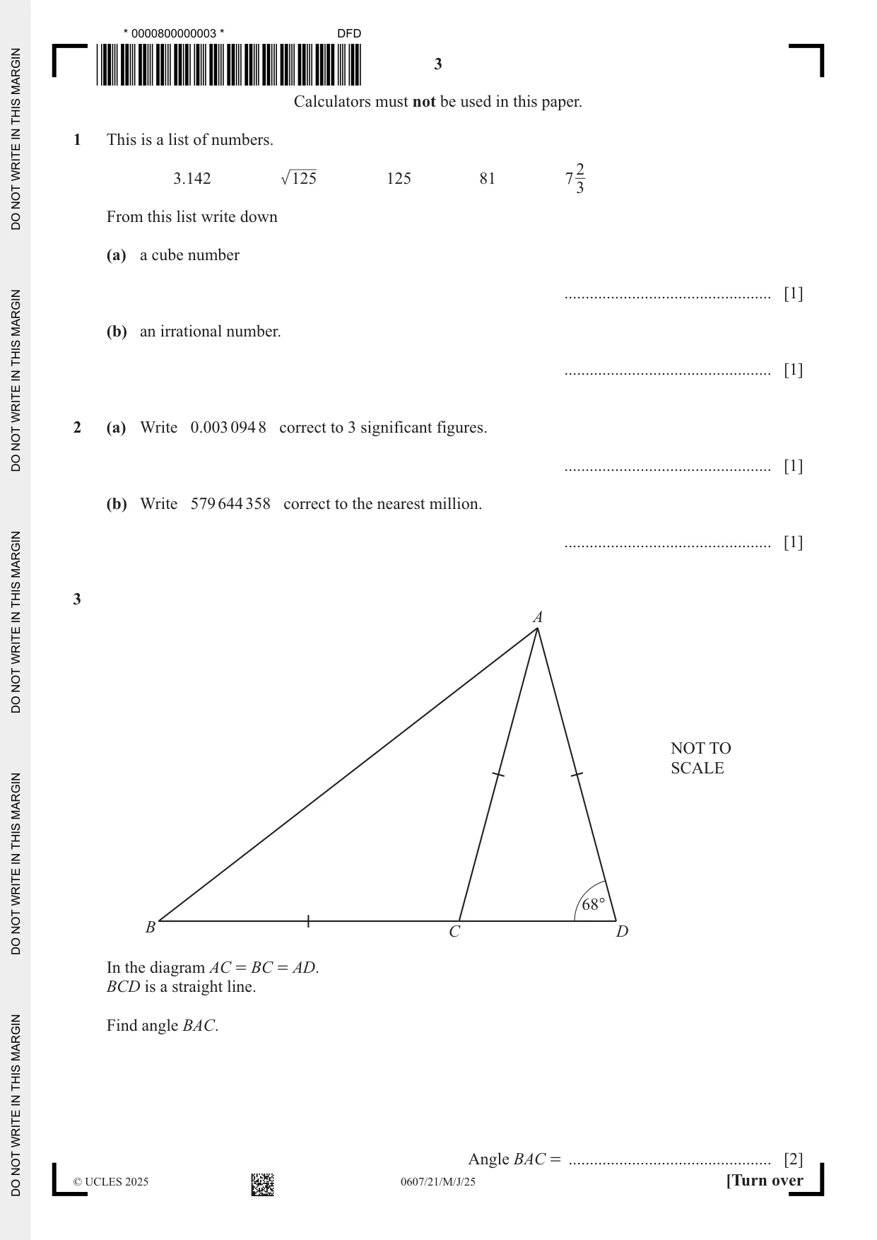 Cambridge IGCSE Mathematics - International 0607 2025 May/June Paper 2 · Variant 1 question paper, page 3 of 16