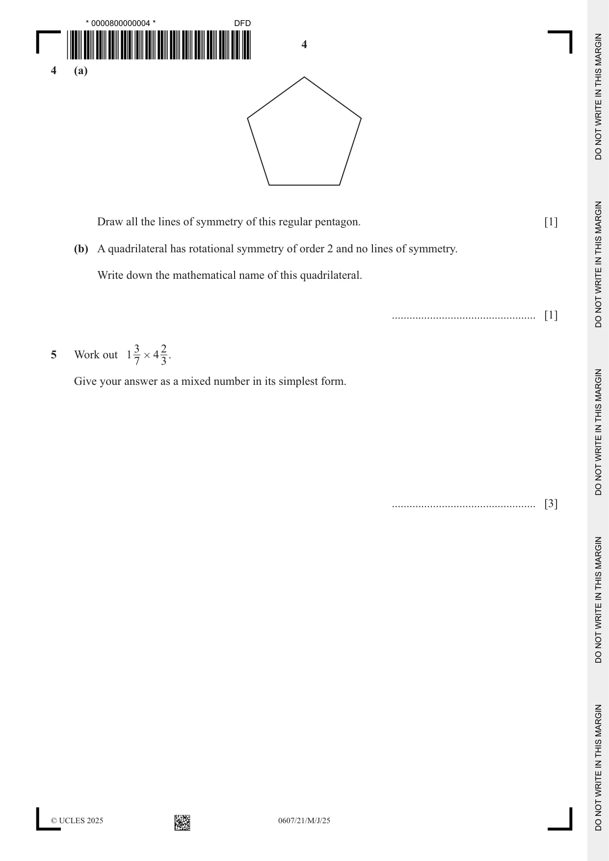 Cambridge IGCSE Mathematics - International 0607 2025 May/June Paper 2 · Variant 1 question paper, page 4 of 16