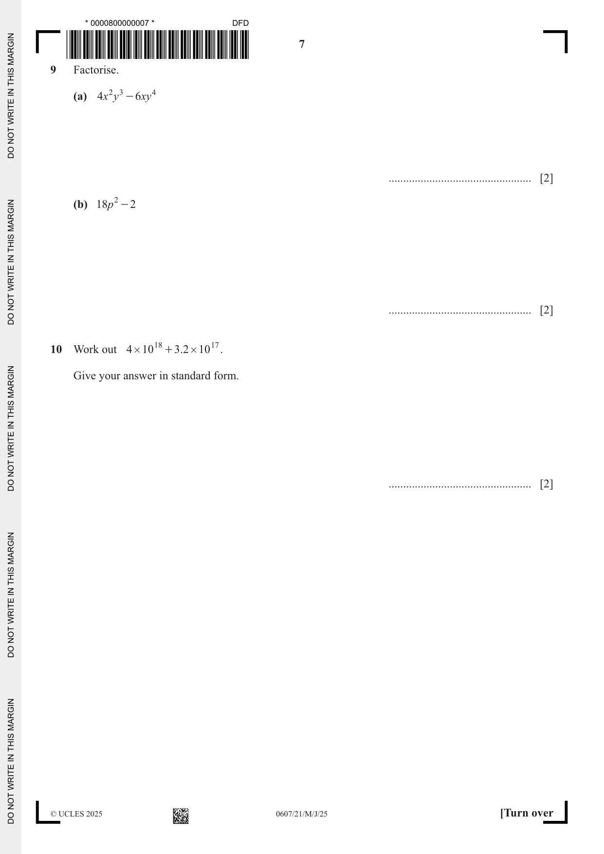 Cambridge IGCSE Mathematics - International 0607 2025 May/June Paper 2 · Variant 1 question paper, page 7 of 16