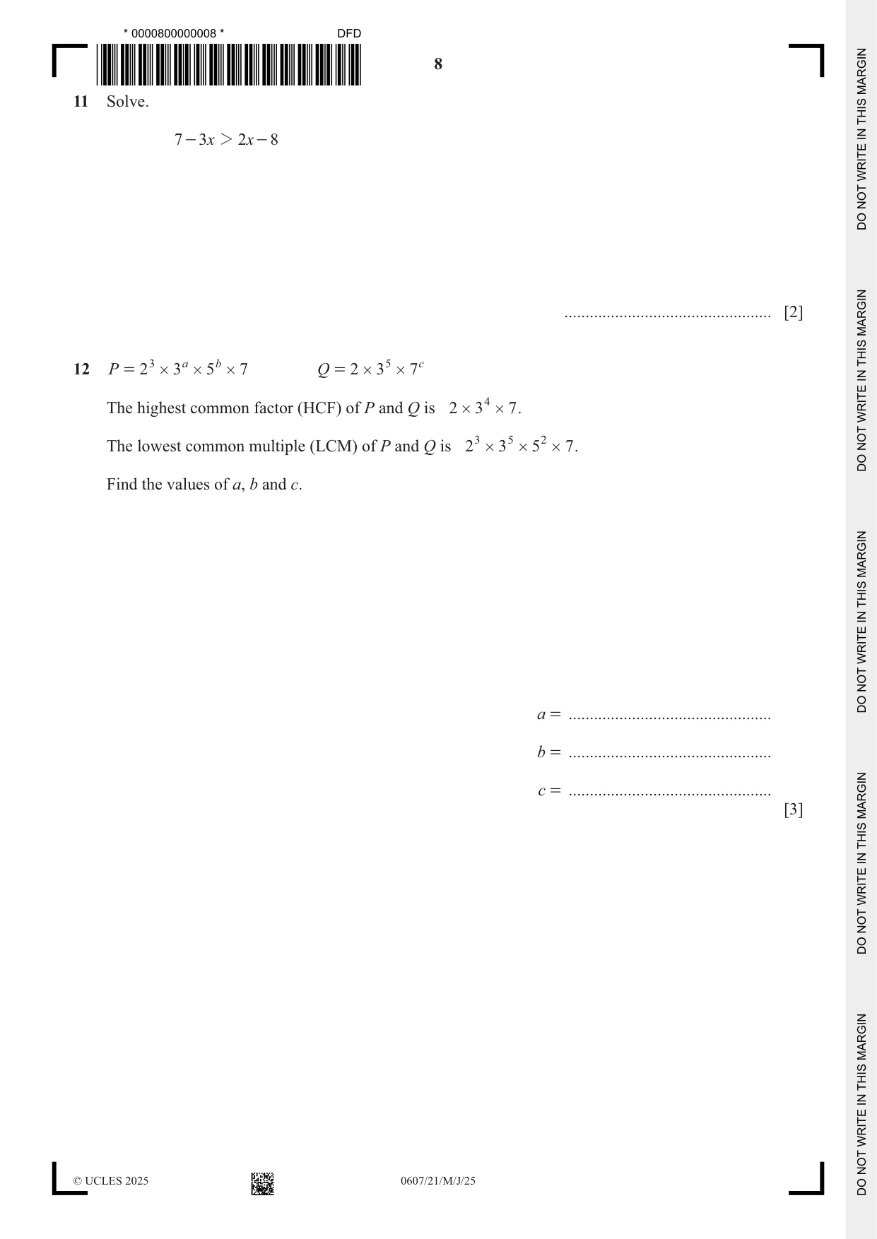 Cambridge IGCSE Mathematics - International 0607 2025 May/June Paper 2 · Variant 1 question paper, page 8 of 16