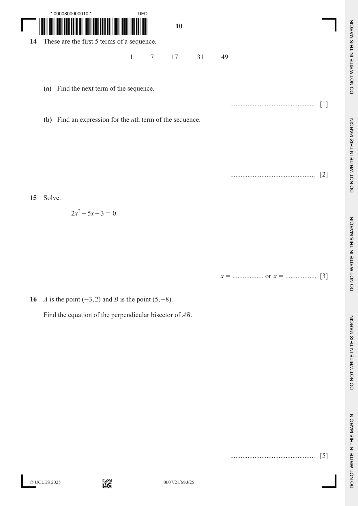 Cambridge IGCSE Mathematics - International 0607 2025 May/June Paper 2 · Variant 1 question paper, page 10 of 16