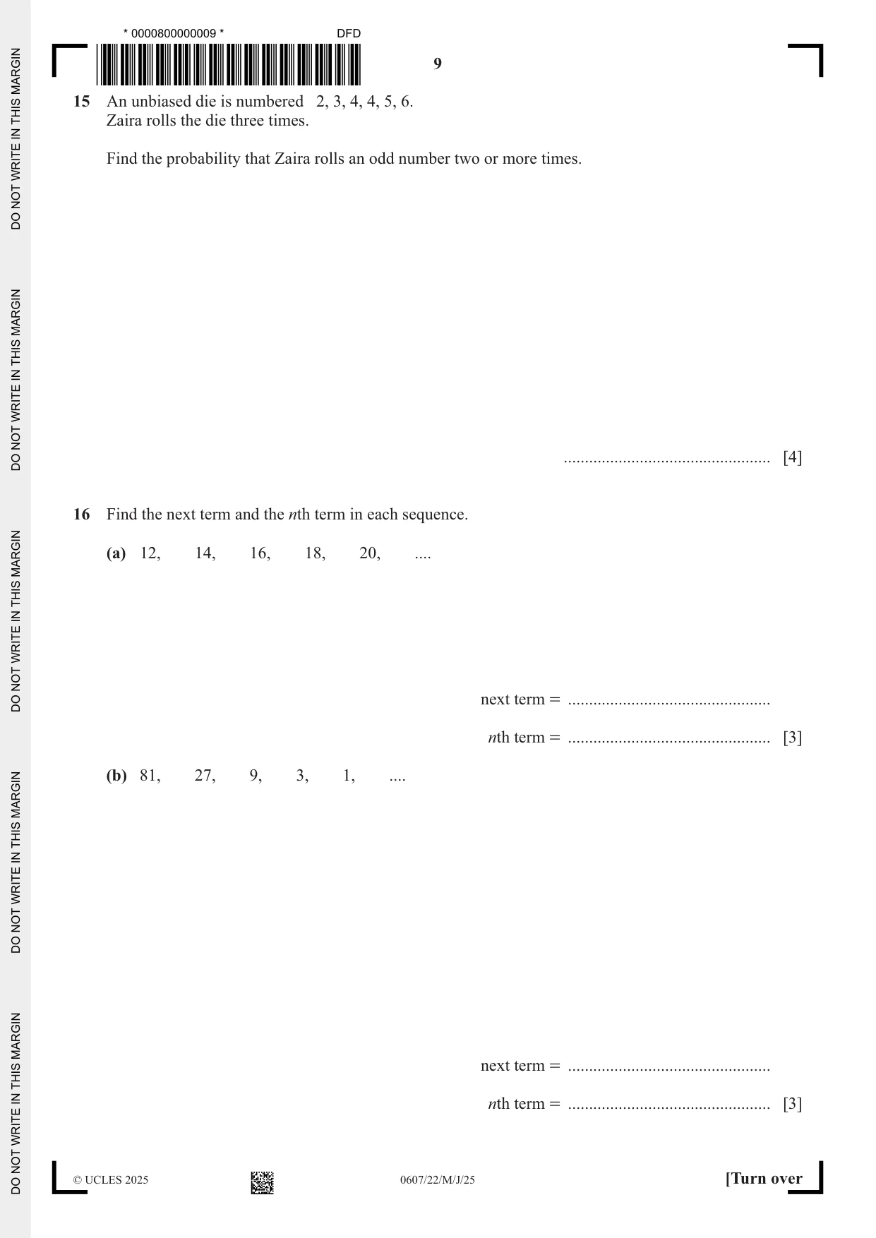 Cambridge IGCSE Mathematics - International 0607 2025 May/June Paper 2 · Variant 2 question paper, page 9 of 12