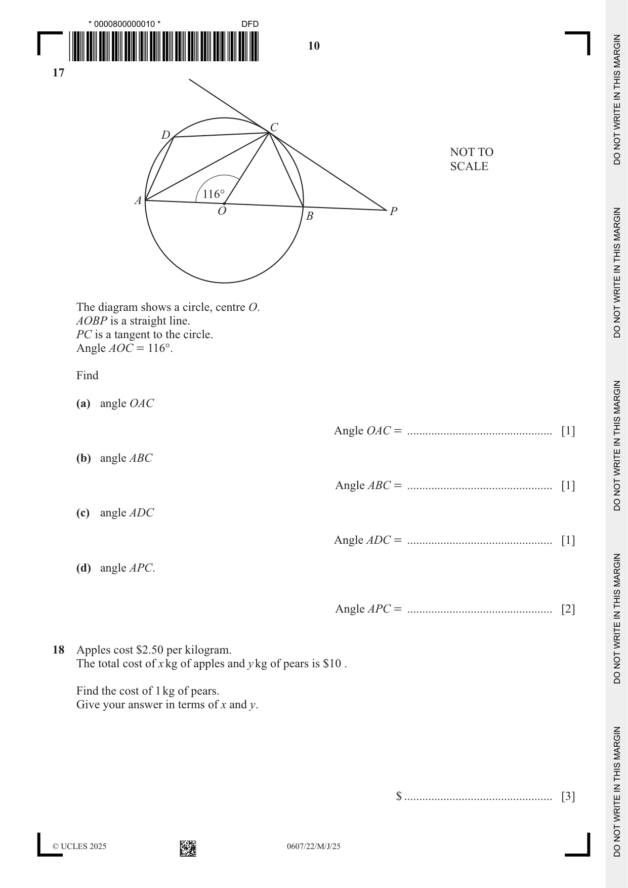 Cambridge IGCSE Mathematics - International 0607 2025 May/June Paper 2 · Variant 2 question paper, page 10 of 12